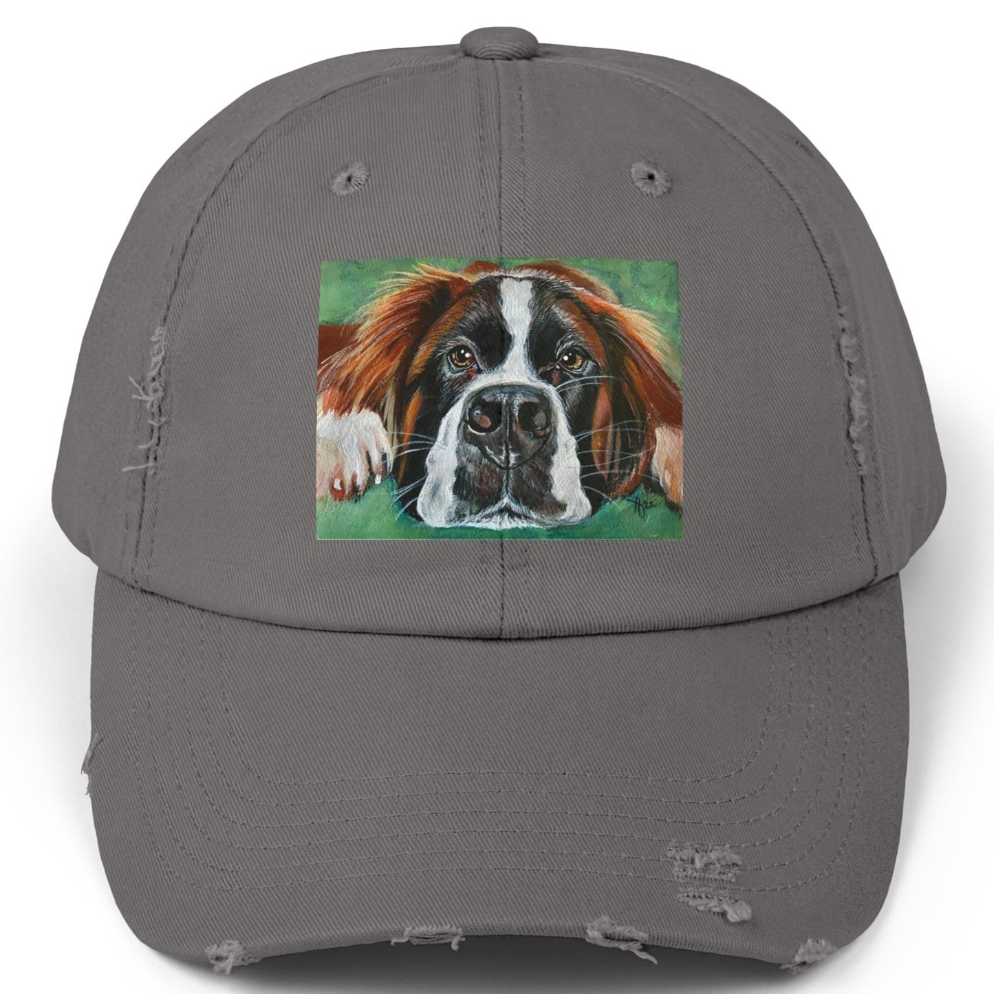 Saint Bernard Distressed Hat - Adjustable - Portrait of Saint Bernard from Mama Mosaic Artworks