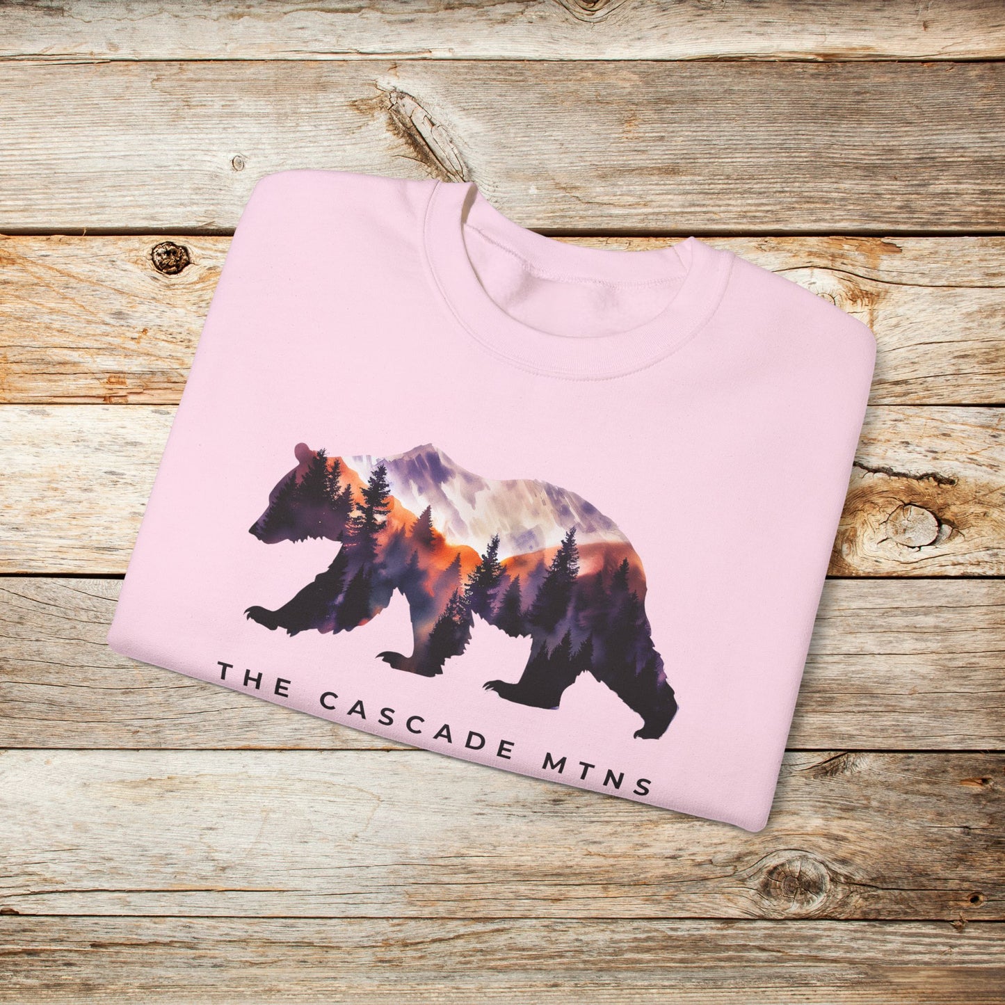 PNW Bearscape Unisex Crewneck Sweatshirt - The Cascade Mountain Range - Inclusive Sizes S to 5XL