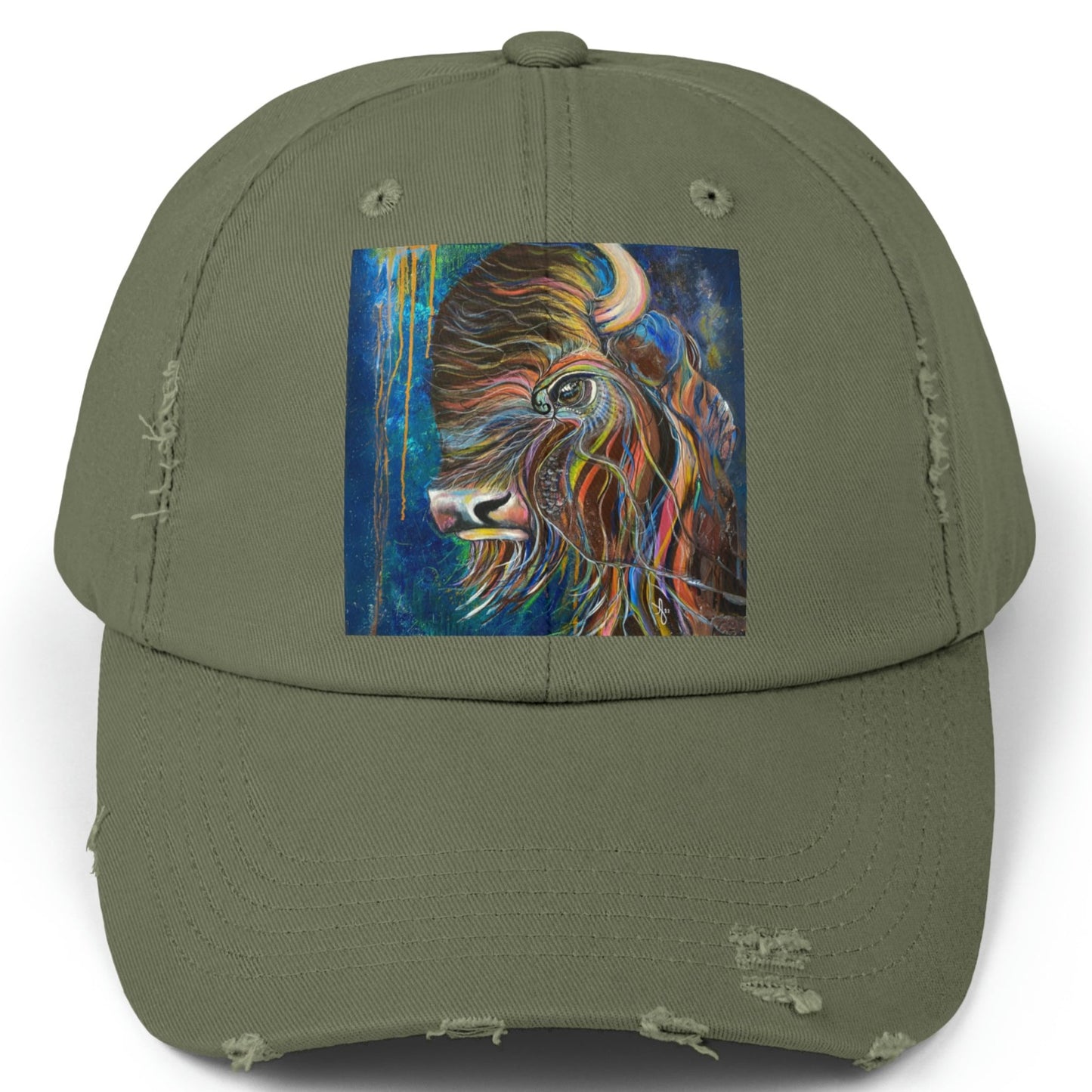 Bison Distressed Hat - Adjustable - Be Strong Adapt and Survive from Mama Mosaic Artworks