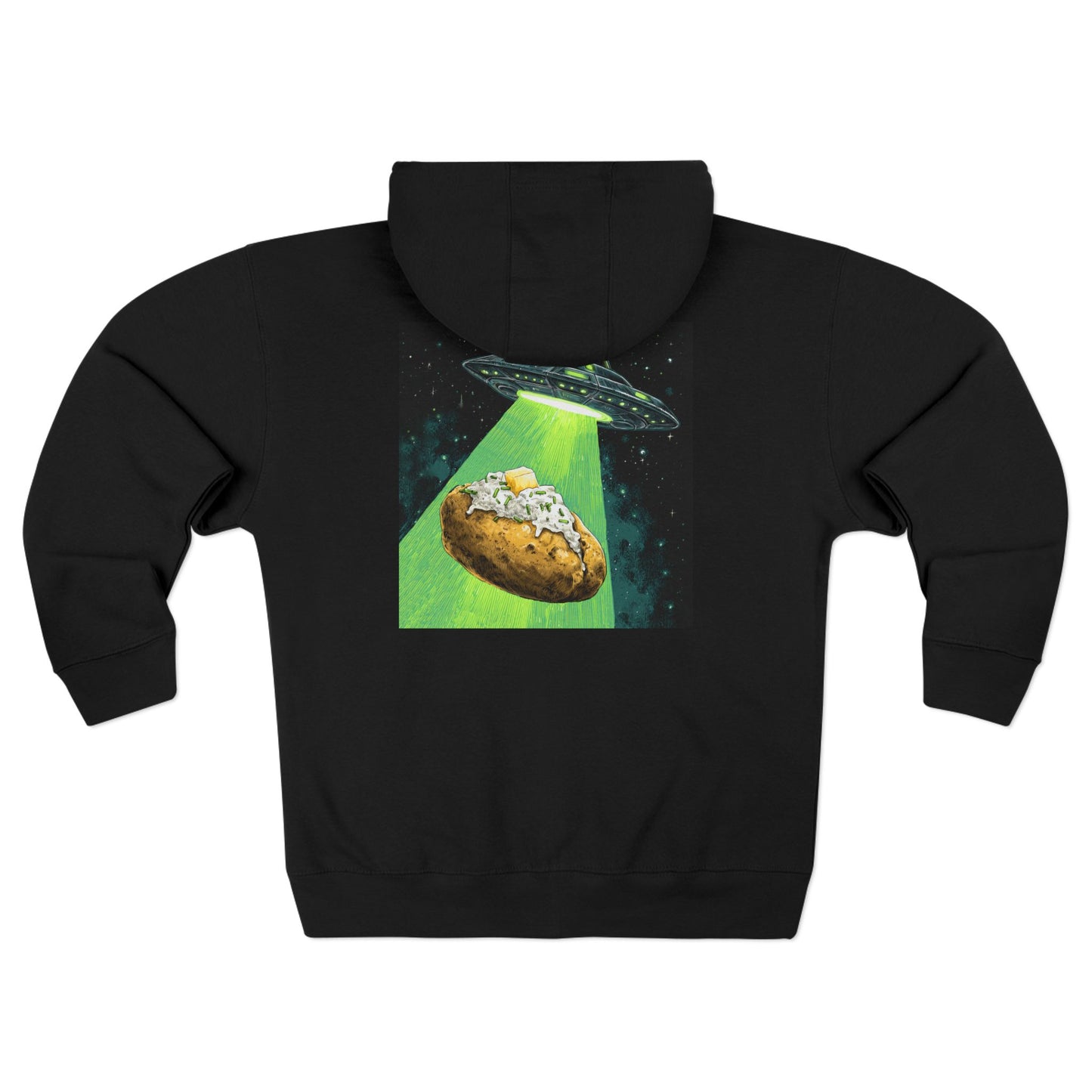 Alien Idaho Potato Beam up on the back, Zip Hoodie, Unisex