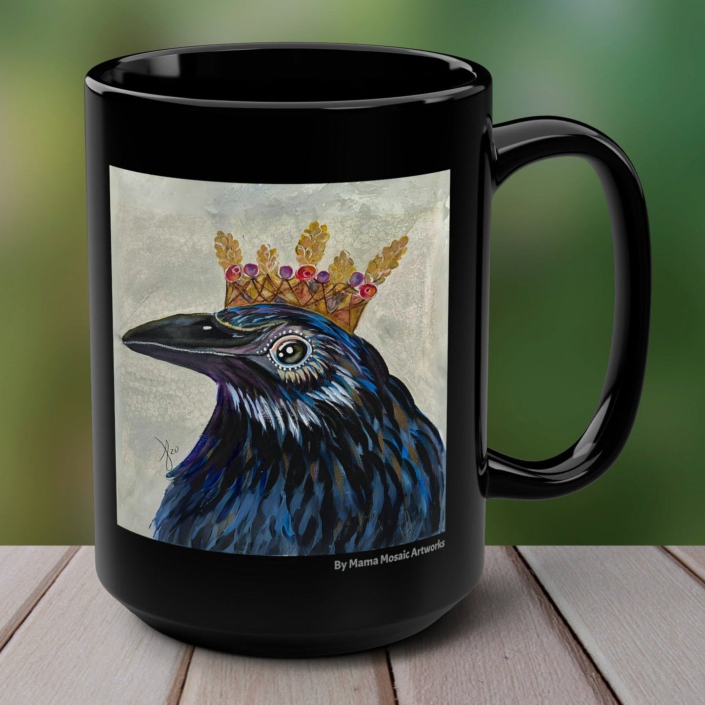 Crow Mug - 15oz Glossy Ceramic - King Crow from Mama Mosaic Artworks