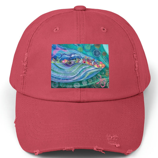 Blue Whale Distressed Hat - Adjustable - Mama and Baby Blue from Mama Mosaic Artworks