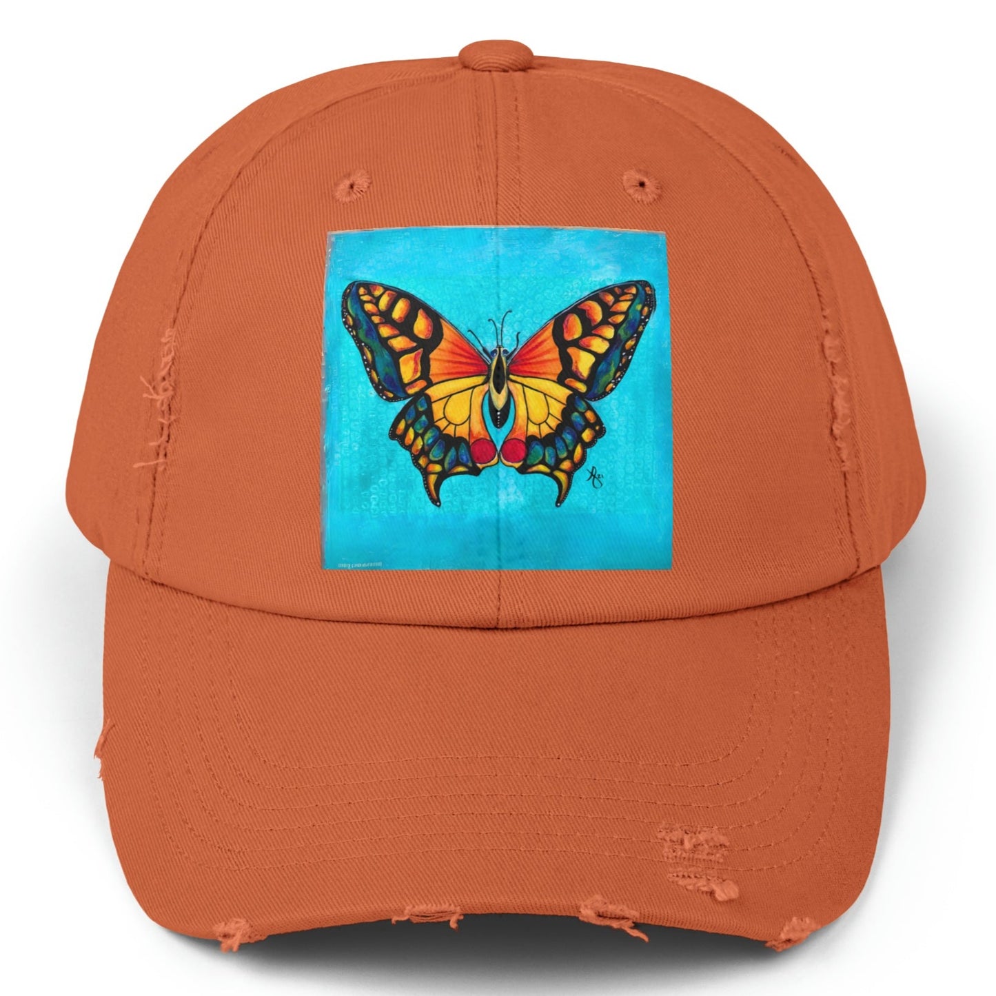 Butterfly Distressed Hat - Adjustable - Portrait of a Butterfly from Mama Mosaic Artworks