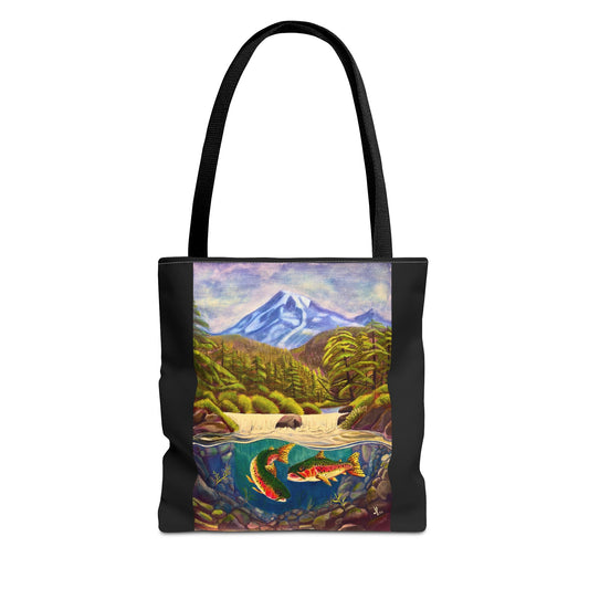 Mt Rainier and Rainbow Trout: Water Resistant Tote - 3 Sizes
