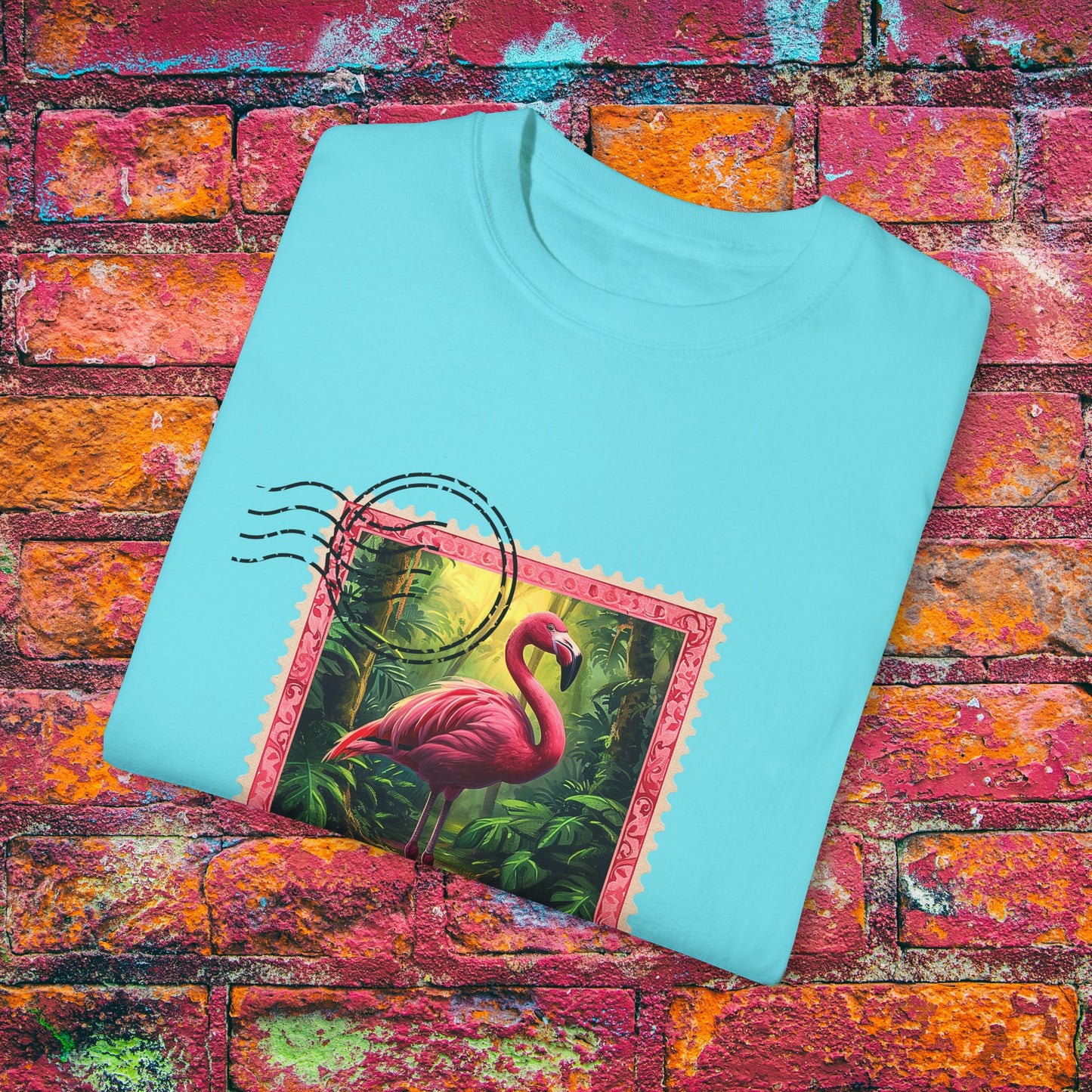 Flamingo Travel Stamp TShirt - Comfort Colors Unisex Crew