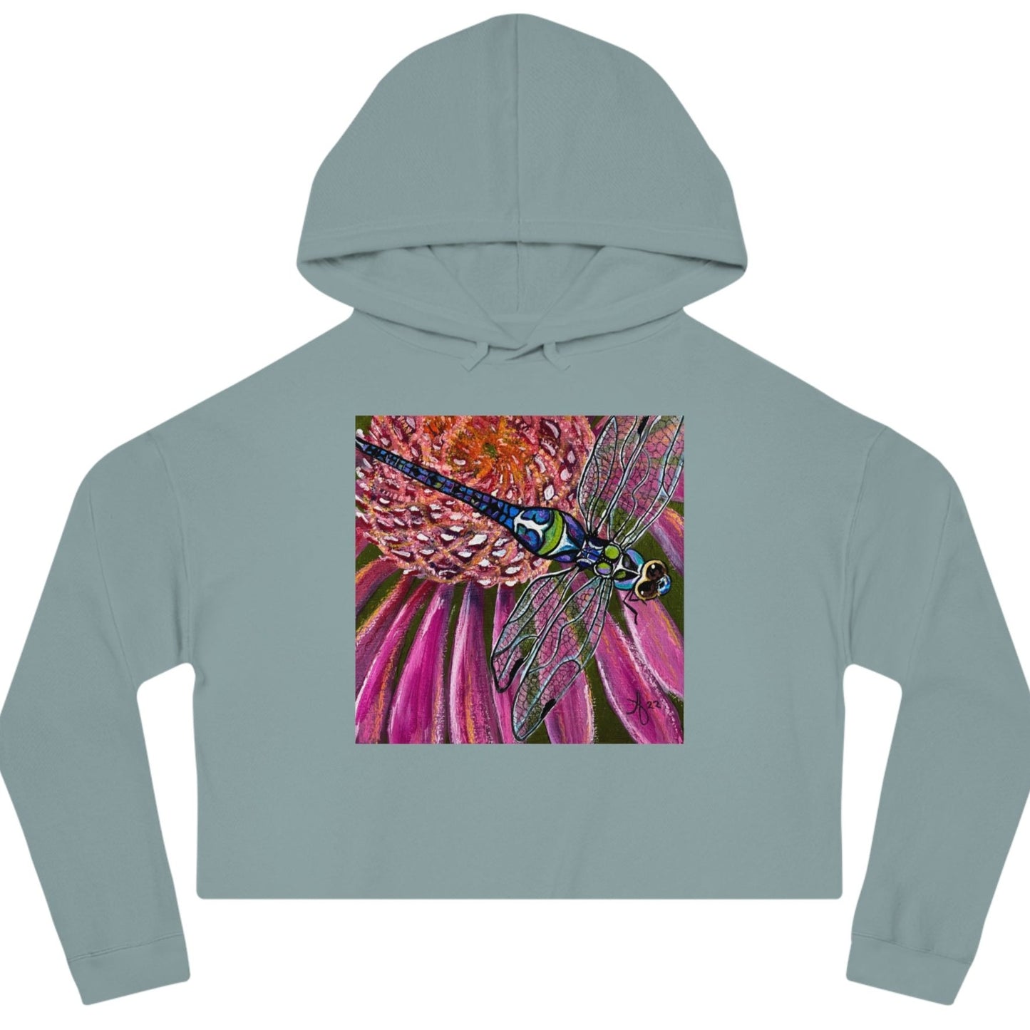 Dragonfly Cropped Hooded Sweatshirt - Garden Jewel from Mama Mosaic Artworks