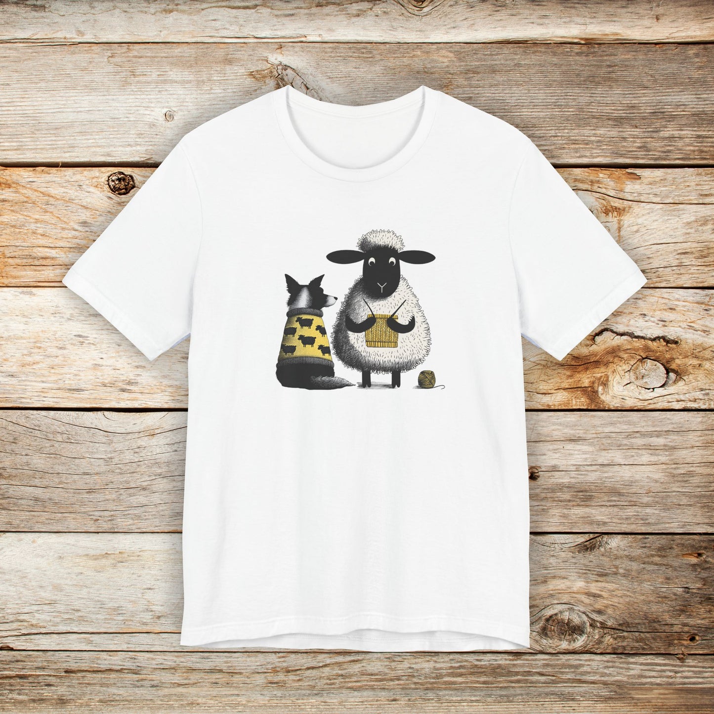 Border Collie and Sheep Friends Shirt: Sheep Knitting Hobby, Unisex Crew Tee