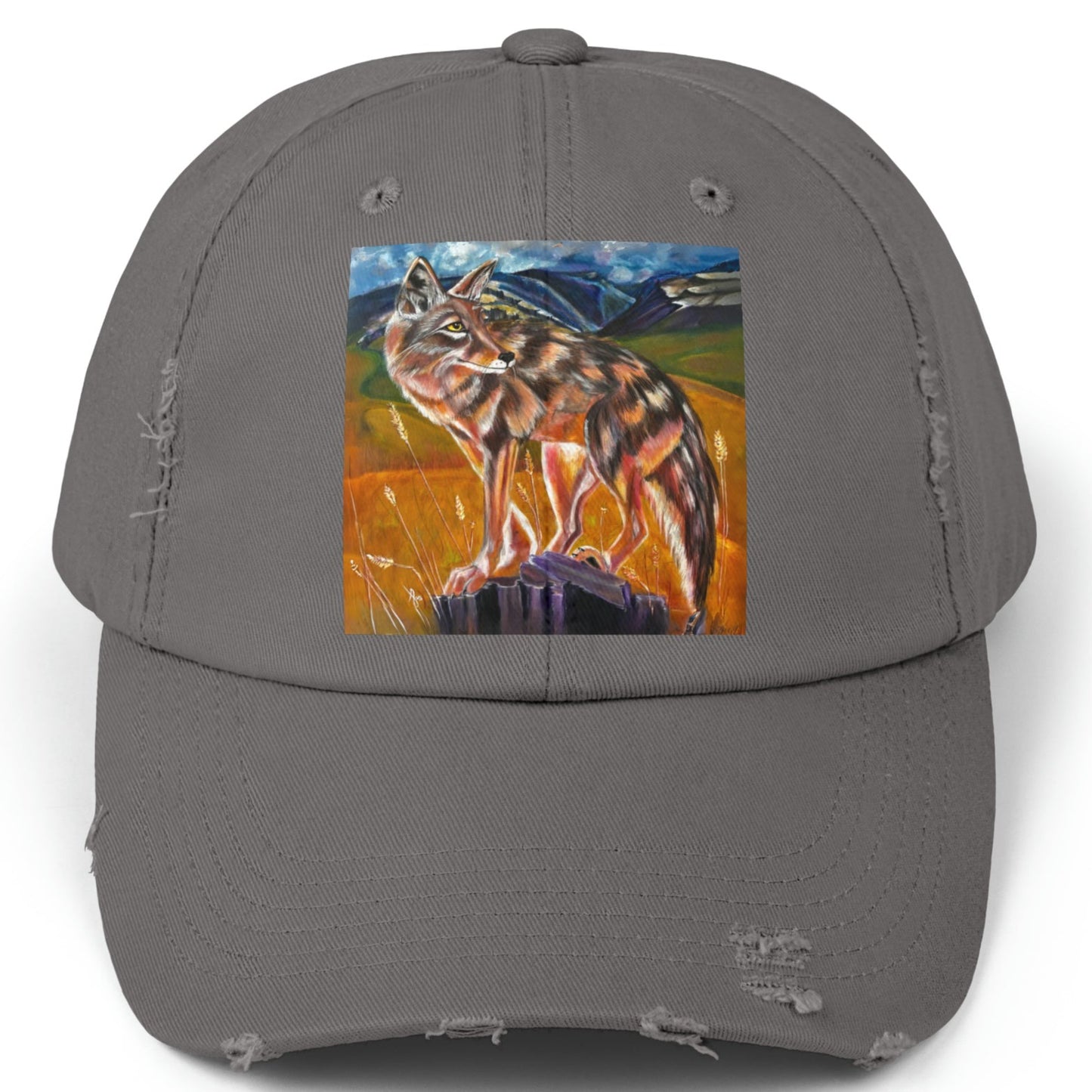 Plains Coyote Distressed Hat - Adjustable - Lady of the Plains from Mama Mosaic Artworks