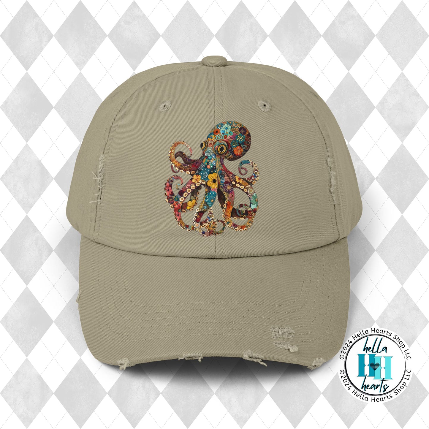 Groovy Octopus Unisex Distressed Cap - Adjustable