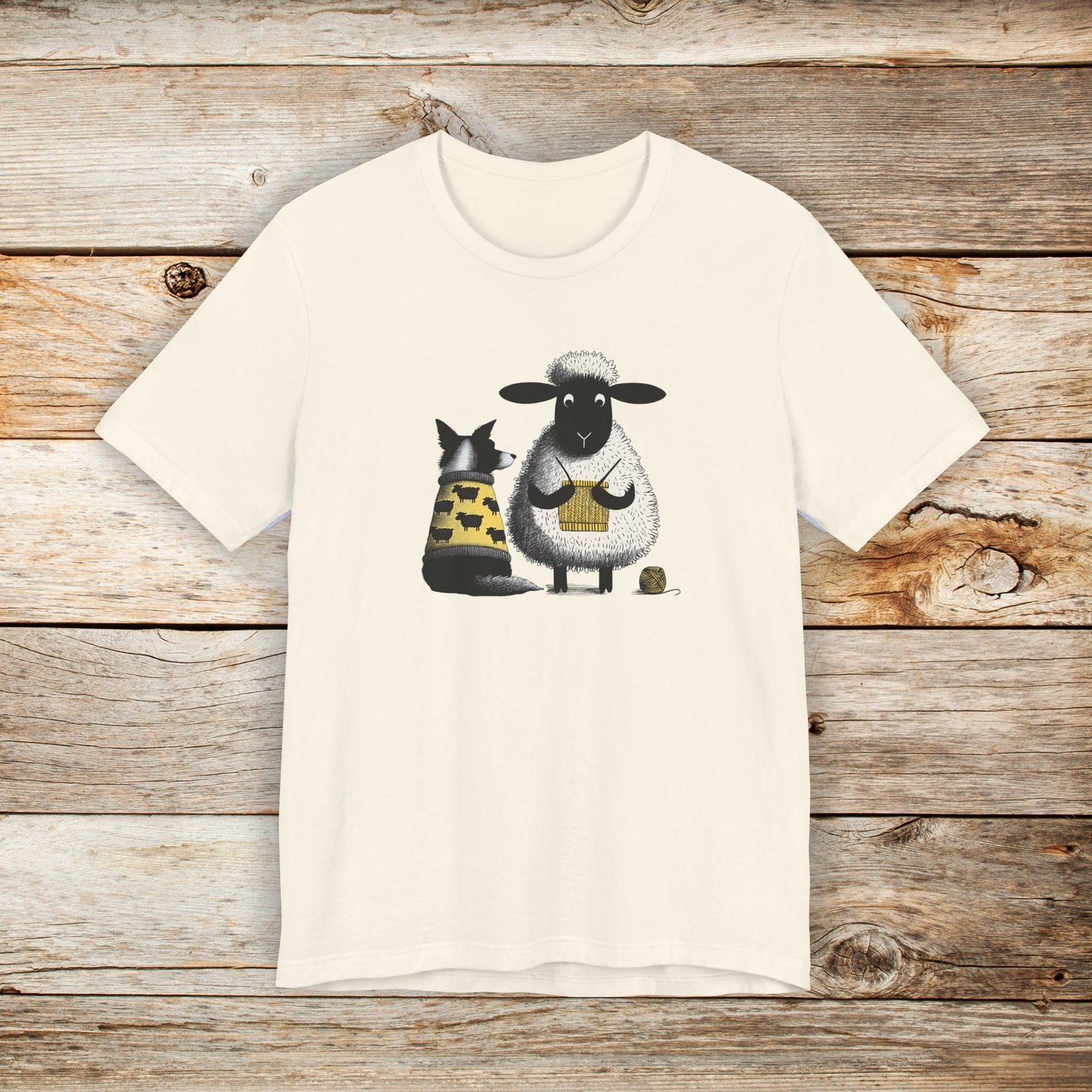 Border Collie and Sheep Friends Shirt: Sheep Knitting Hobby, Unisex Crew Tee