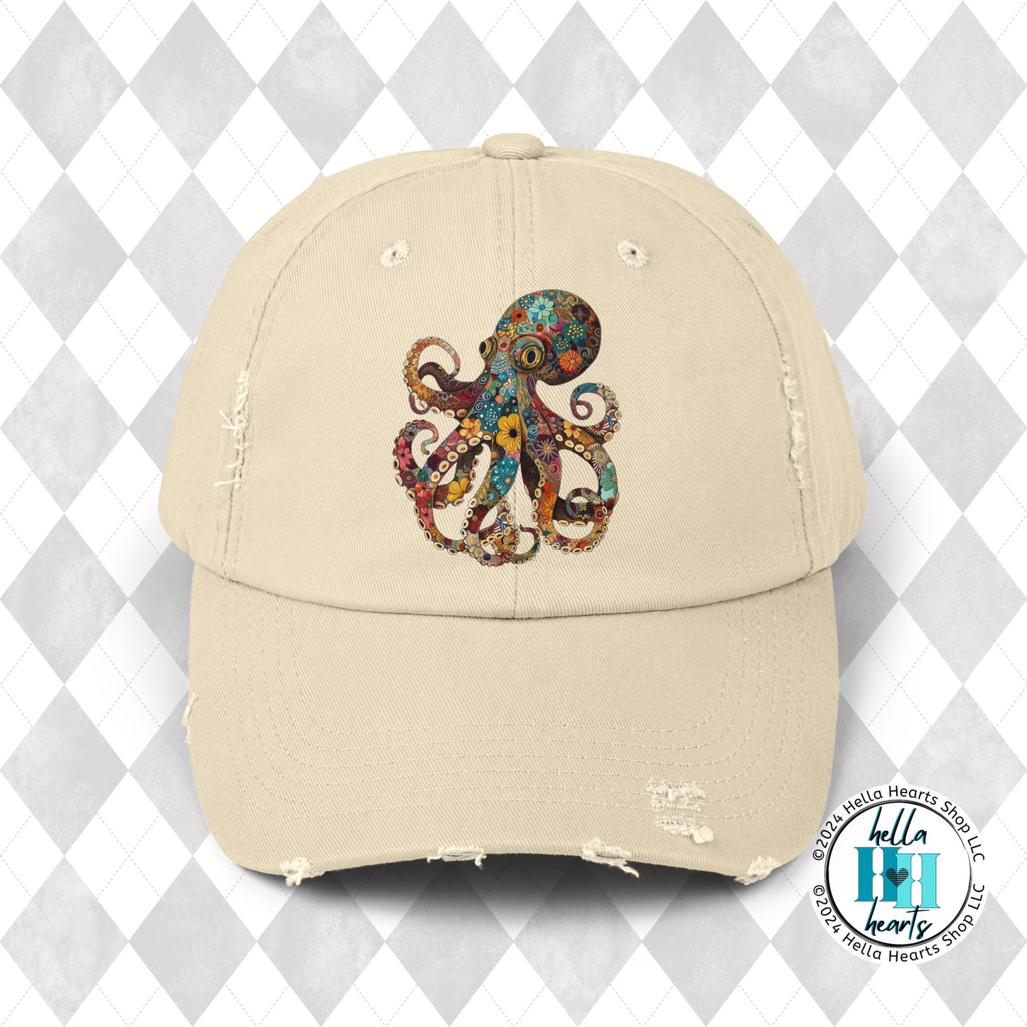 Groovy Octopus Unisex Distressed Cap - Adjustable