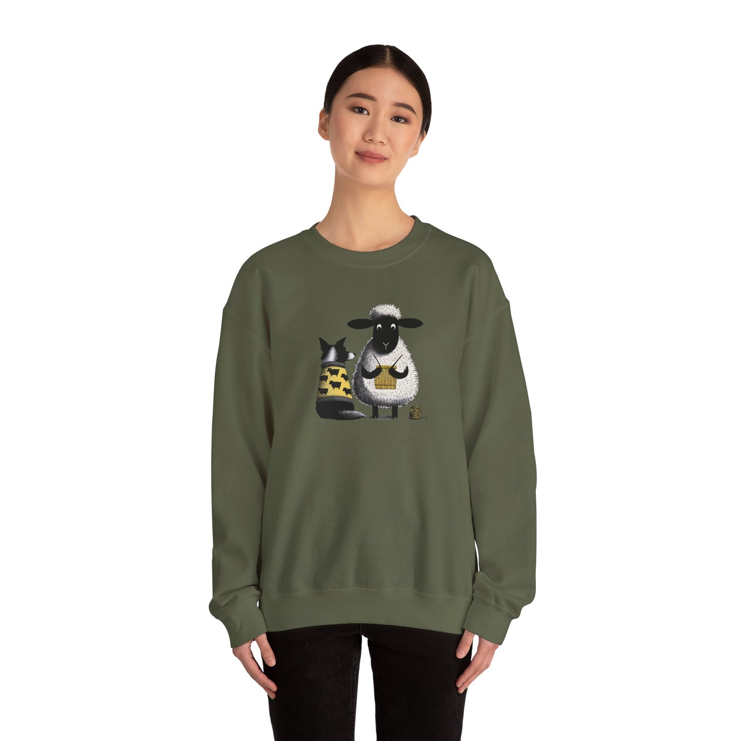 Bordie Collie and Sheep Sweatshirt: Sheep Knitting Crewneck Sweater