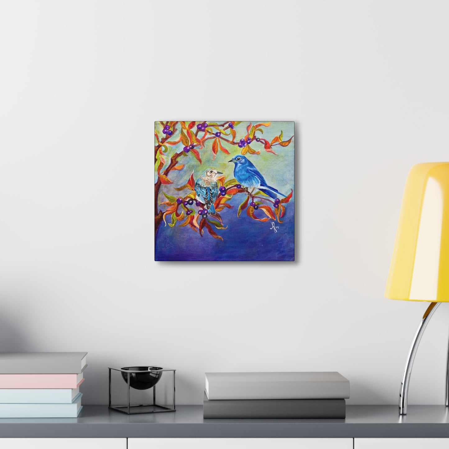 Canvas Wall Art - Blue Birds in Huckleberries From Mama Mosaic Artworks