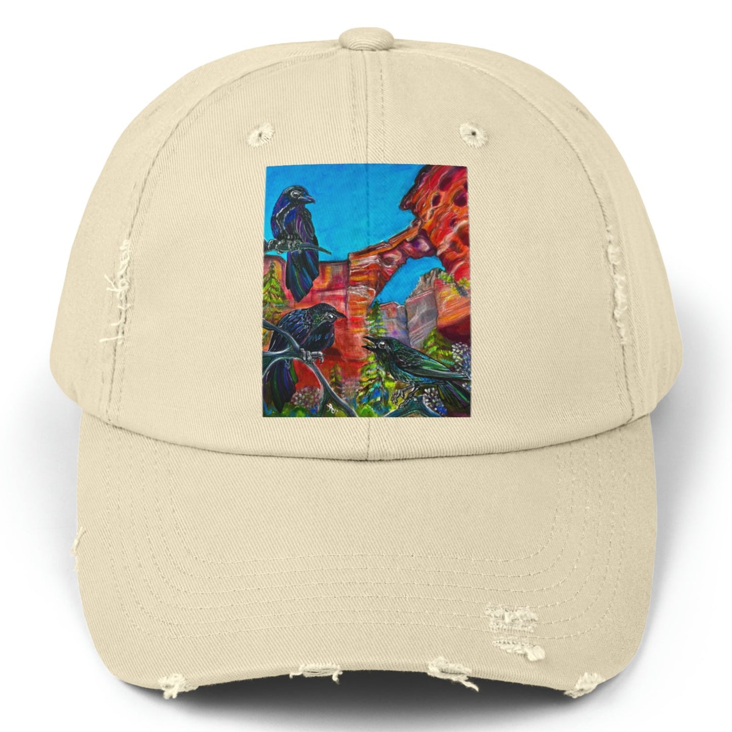 Sedona Devil's Bridge Distressed Hat - Adjustable - Three Crows at Devil's Bridge from Mama Mosaic Artworks