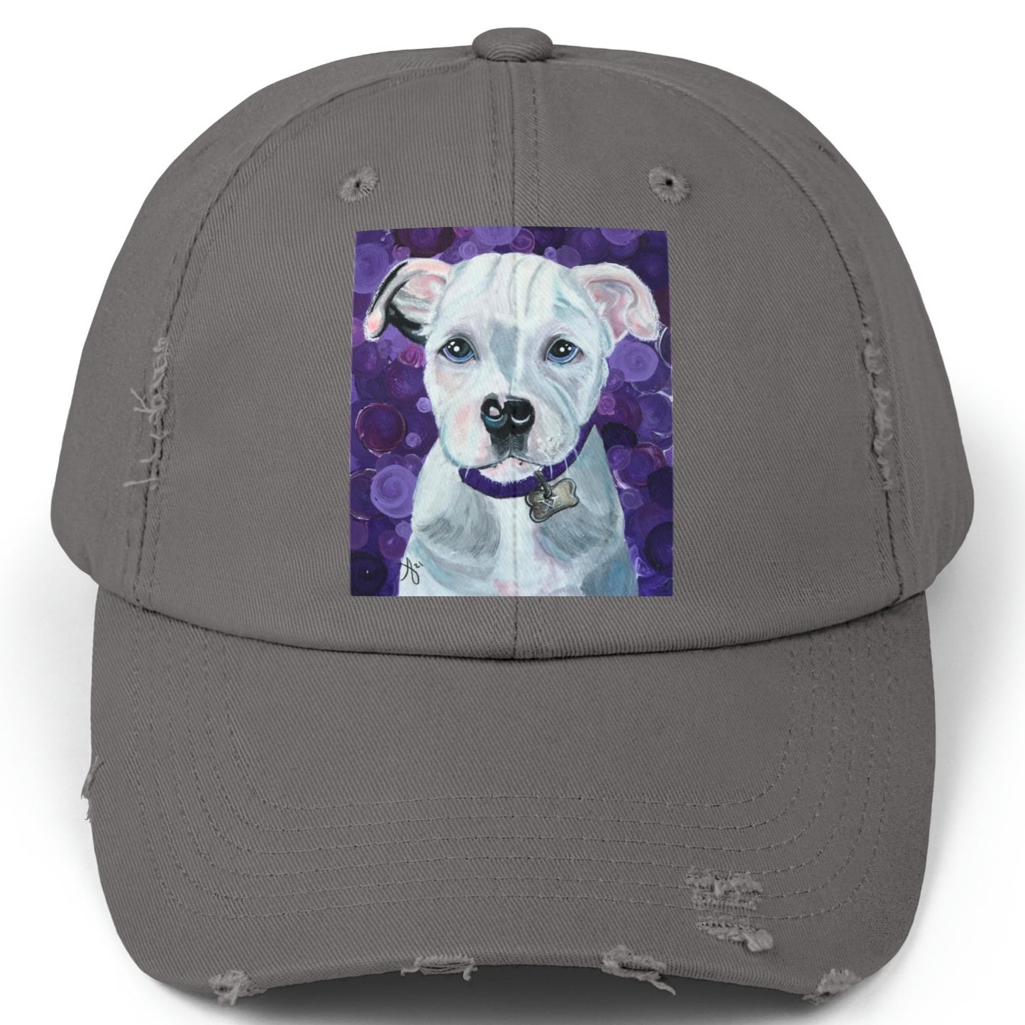 Pit Bull Distressed Hat - Adjustable - Portrait of a Pit Bull from Mama Mosaic Artworks