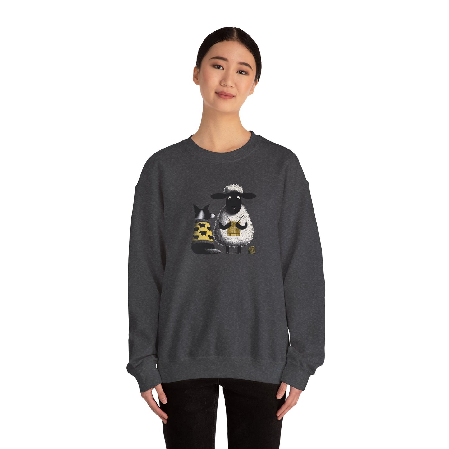 Bordie Collie and Sheep Sweatshirt: Sheep Knitting Crewneck Sweater