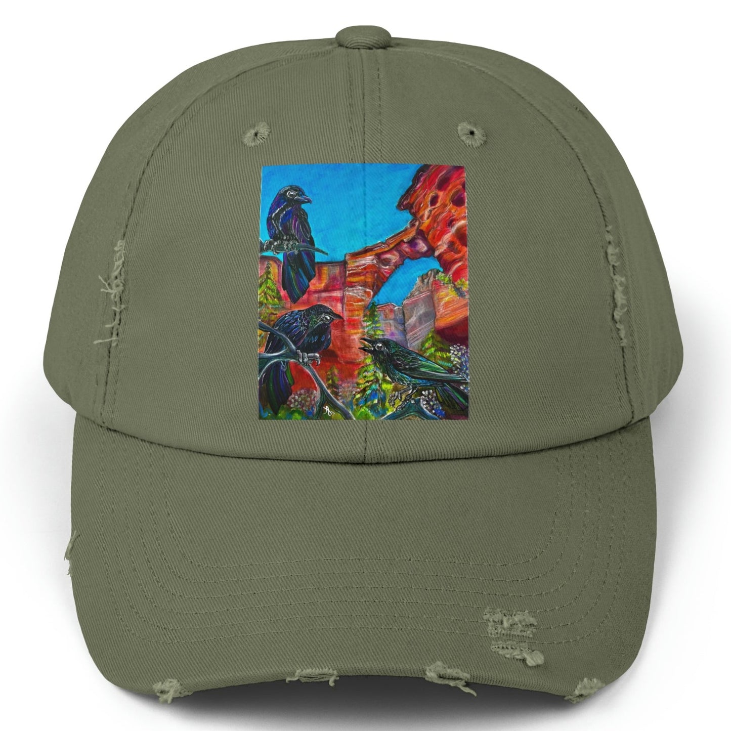 Sedona Devil's Bridge Distressed Hat - Adjustable - Three Crows at Devil's Bridge from Mama Mosaic Artworks