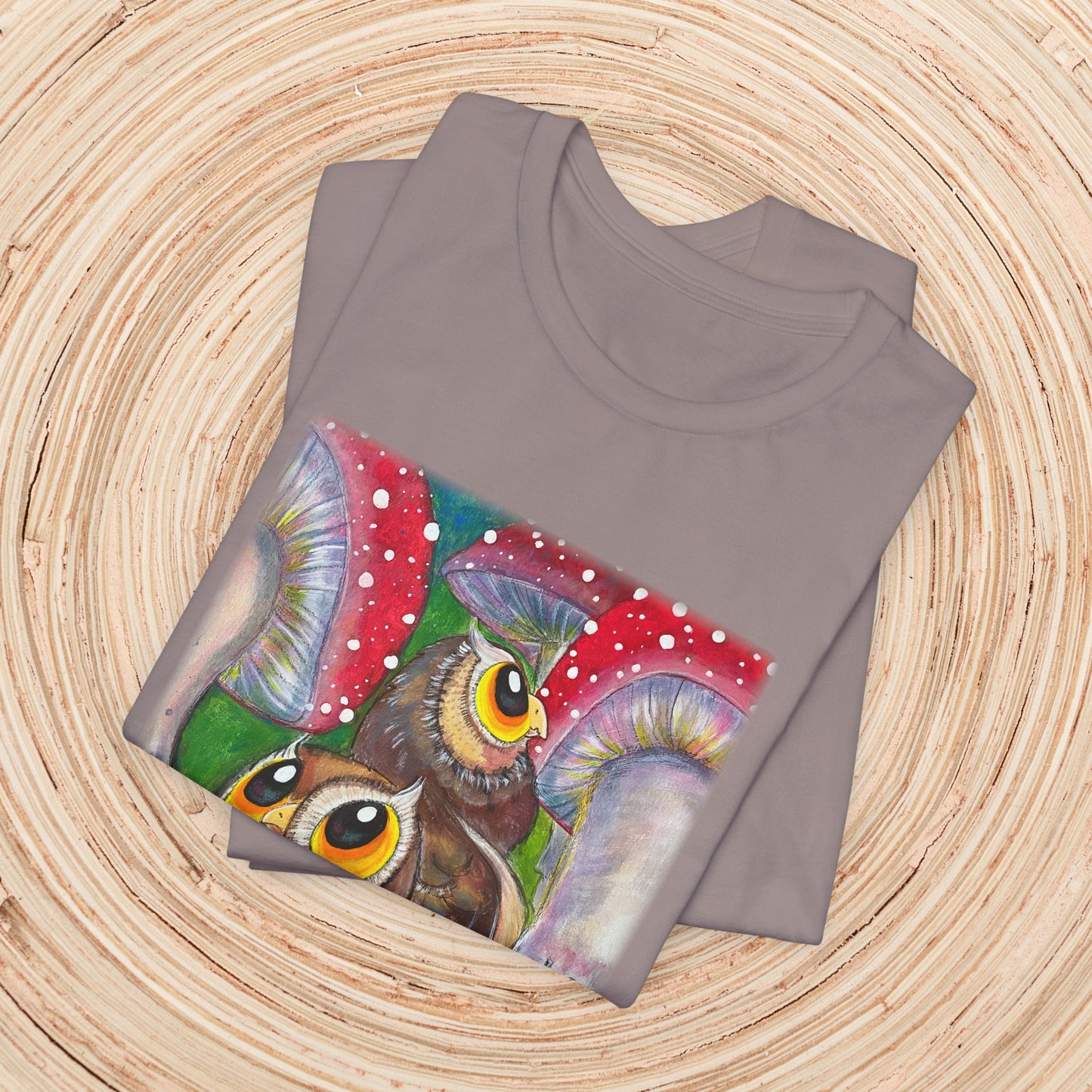 Owls and Shrooms Unisex TShirt - Lost in Shroomtasia from Mama Mosaic Artworks