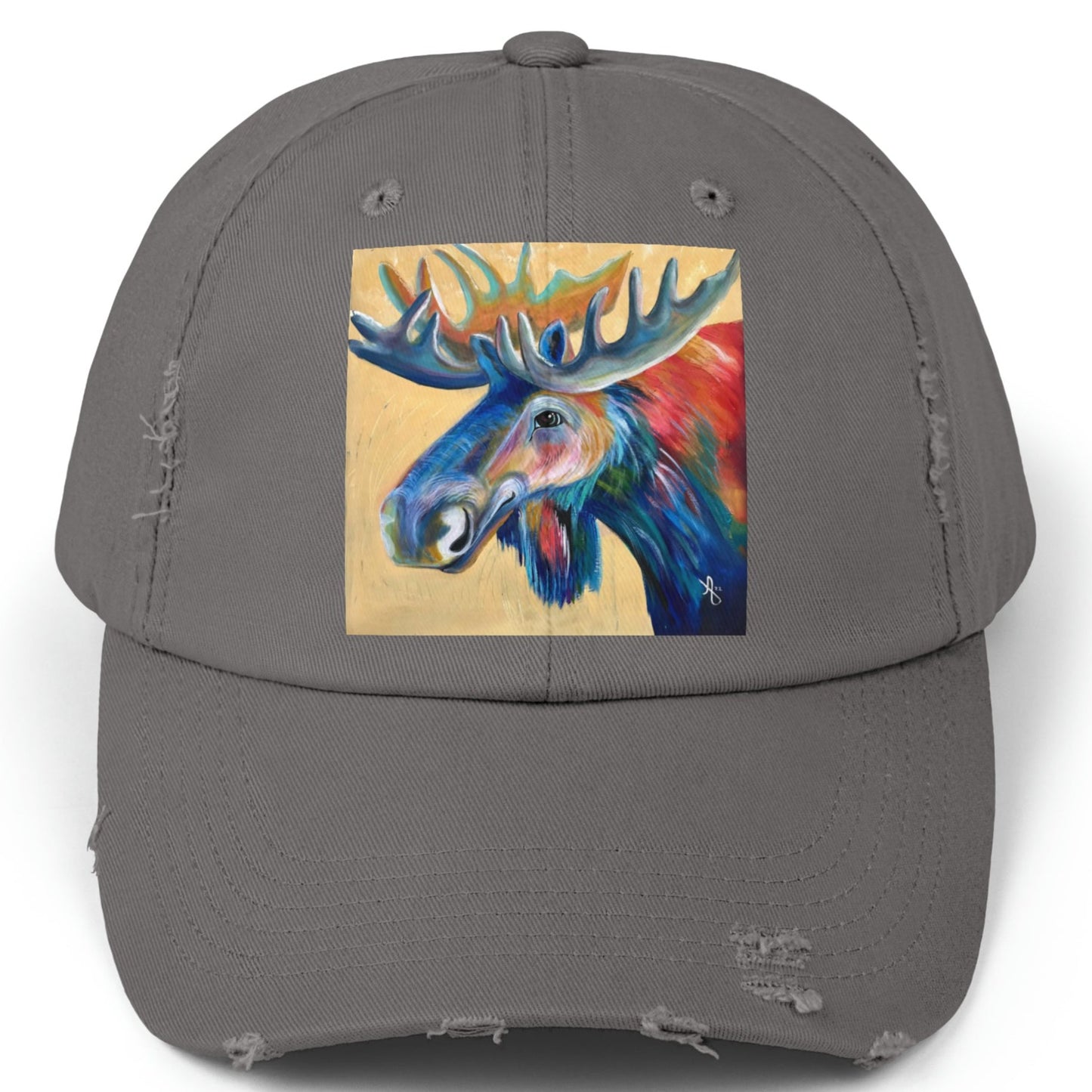 Moose Distressed Hat - Adjustable - Water Moose from Mama Mosaic Artworks