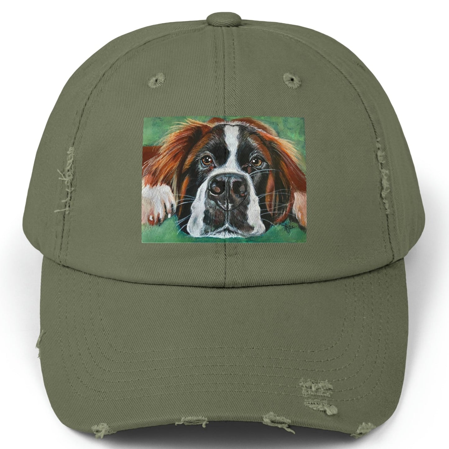 Saint Bernard Distressed Hat - Adjustable - Portrait of Saint Bernard from Mama Mosaic Artworks