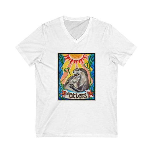 Otter Love V-Neck Tee | Unisex Short Sleeve Shirt, Animal Lover Gift, Nature Tee, Cute Otter Shirt