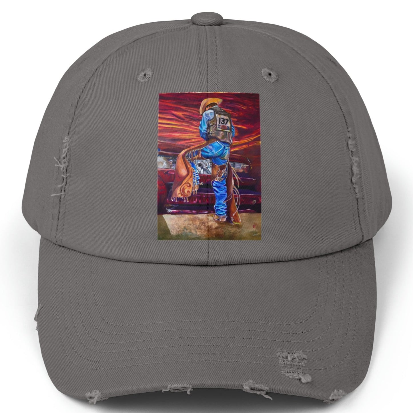 Bull Rider Cowboy Distressed Hat - Adjustable - Old Chaps New Bull from Mama Mosaic Artworks