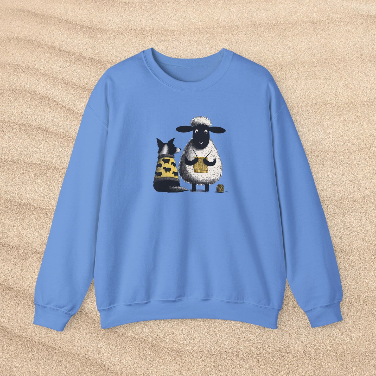 Bordie Collie and Sheep Sweatshirt: Sheep Knitting Crewneck Sweater