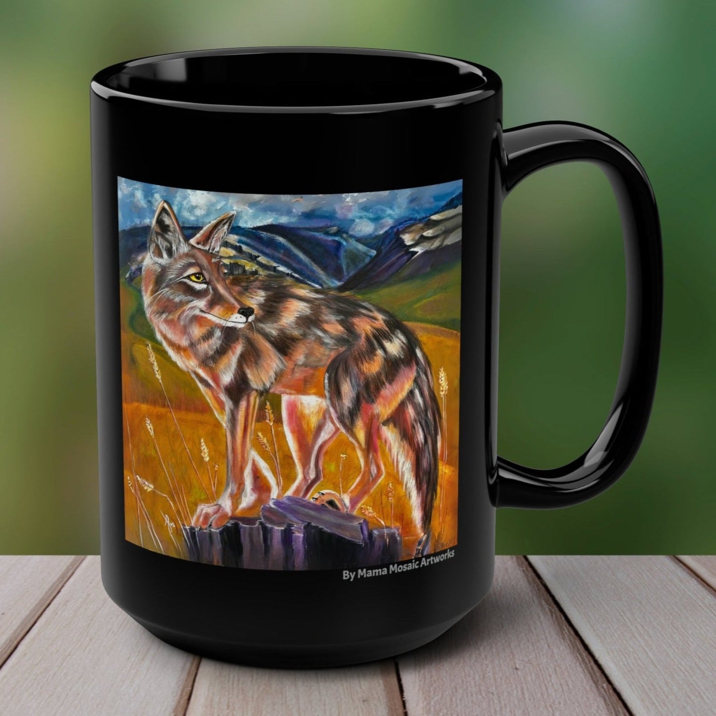 Plains Coyote Mug - 15oz Glossy Ceramic - Lady of the Plains from Mama Mosaic Artworks