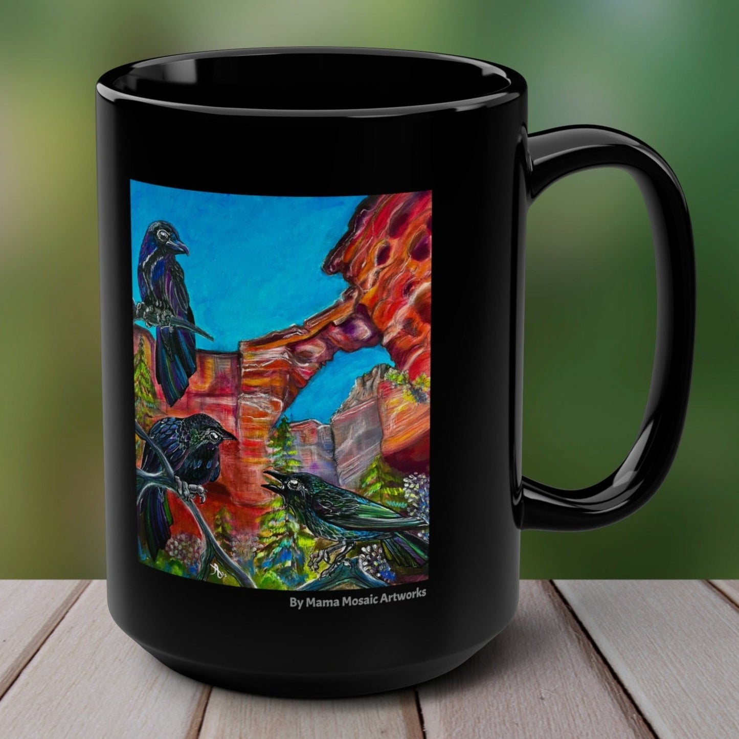 Sedona Devil's Bridge Mug - 15oz Glossy Ceramic - Three Crows at Devil's Bridge from Mama Mosaic Artworks