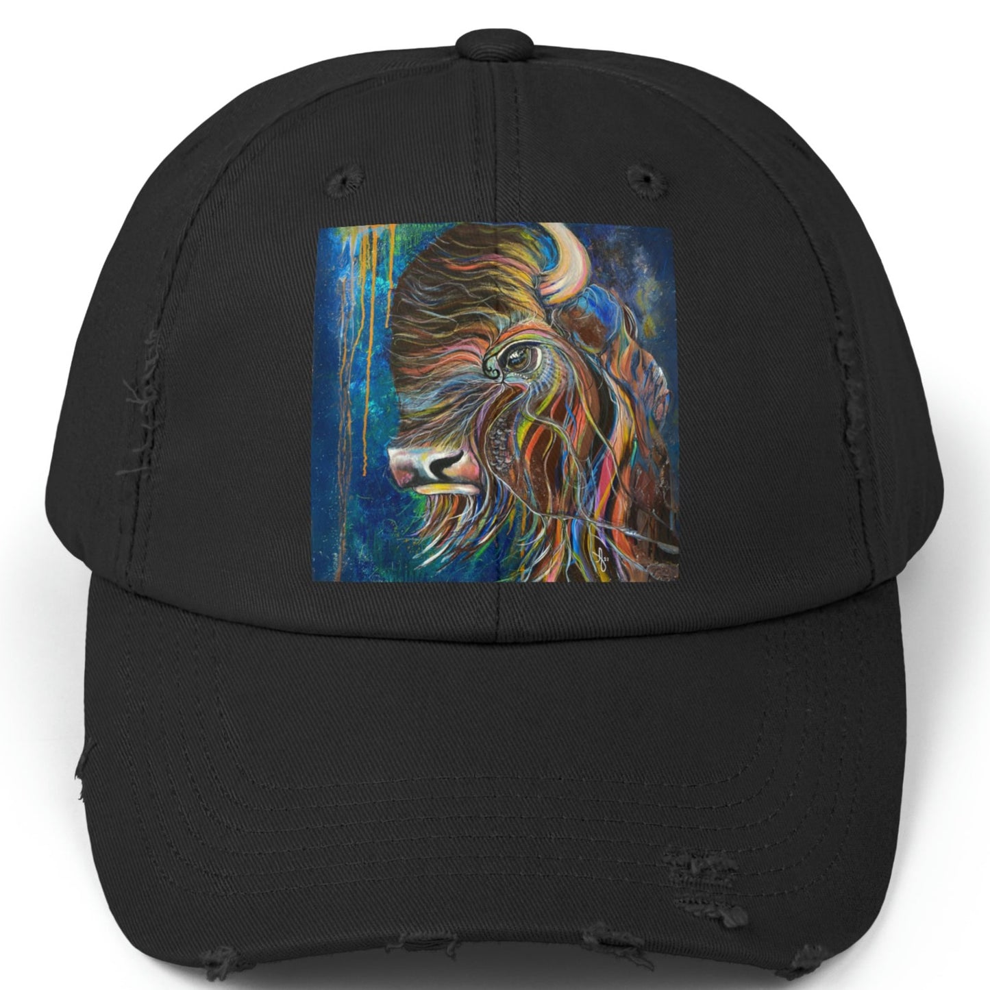 Bison Distressed Hat - Adjustable - Be Strong Adapt and Survive from Mama Mosaic Artworks