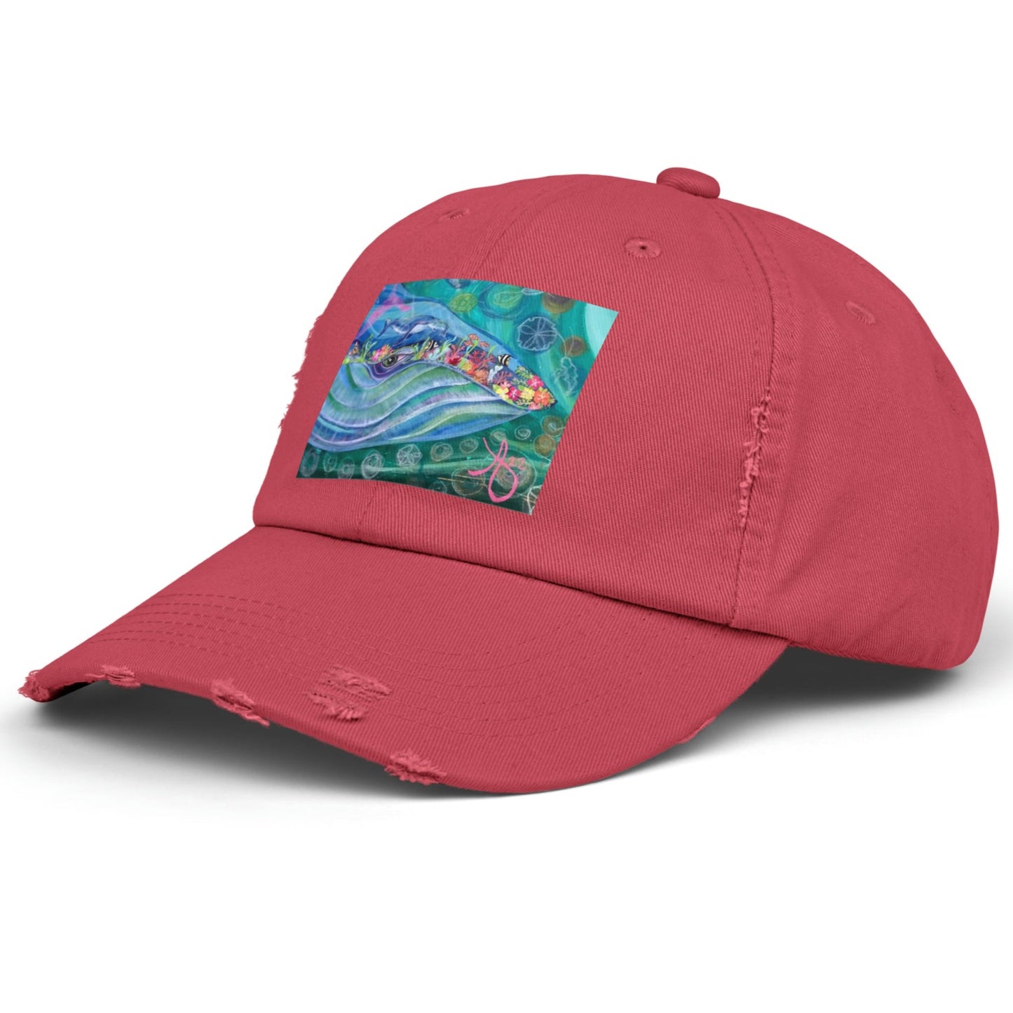 Blue Whale Distressed Hat - Adjustable - Mama and Baby Blue from Mama Mosaic Artworks