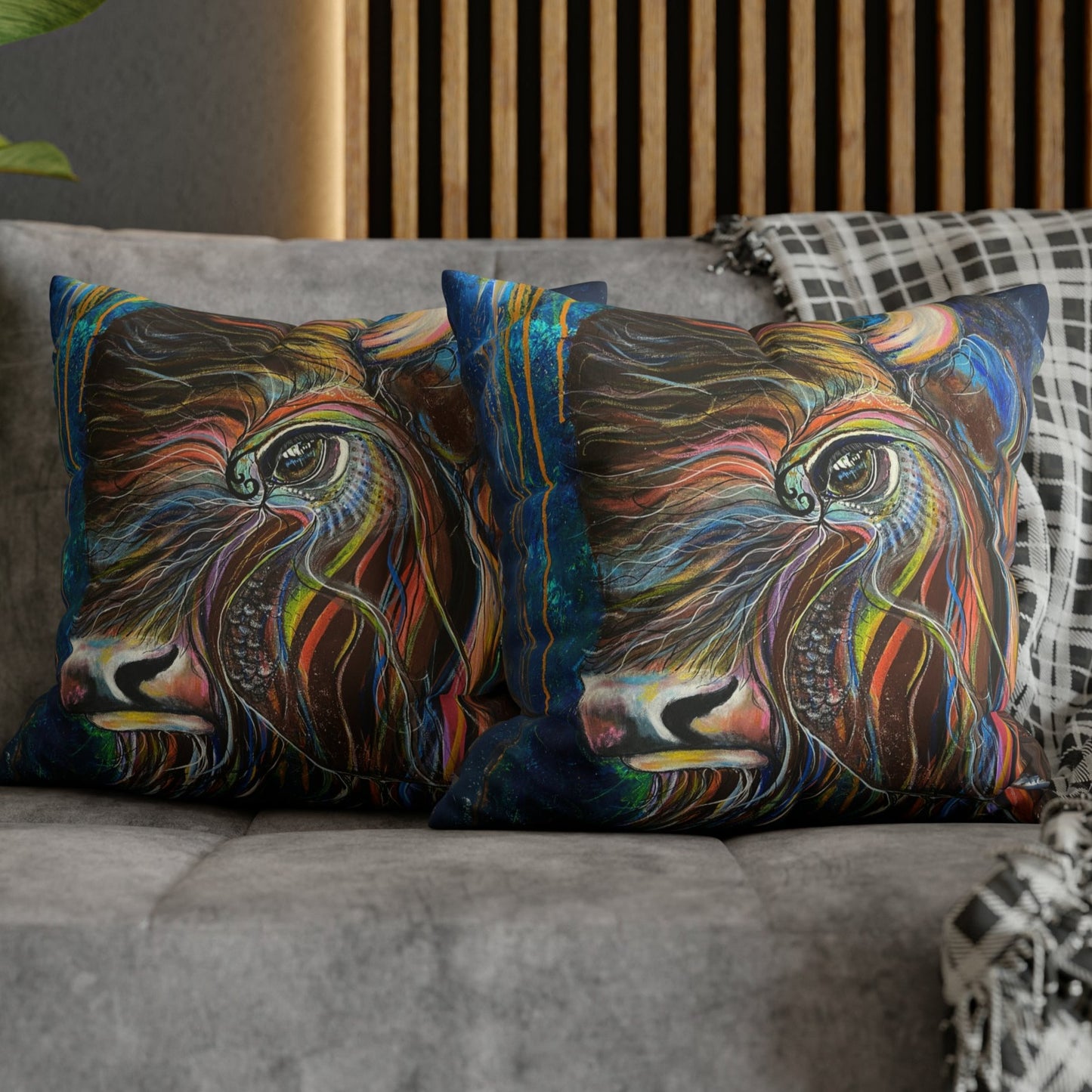 Bison Throw Pillow Cover - Faux Suede - 2 Sizes - Be Strong, Adapt and Survive from Mama Mosaic Artworks