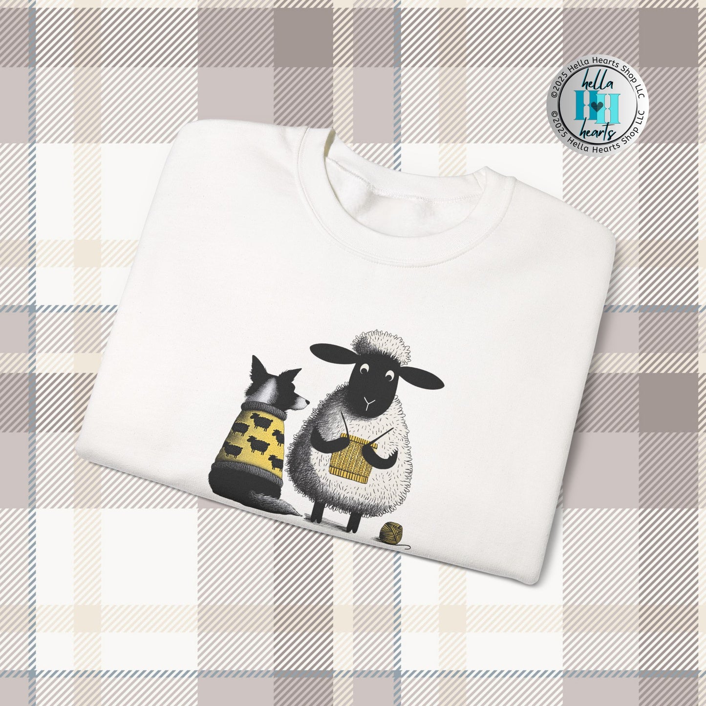 Bordie Collie and Sheep Sweatshirt: Sheep Knitting Crewneck Sweater