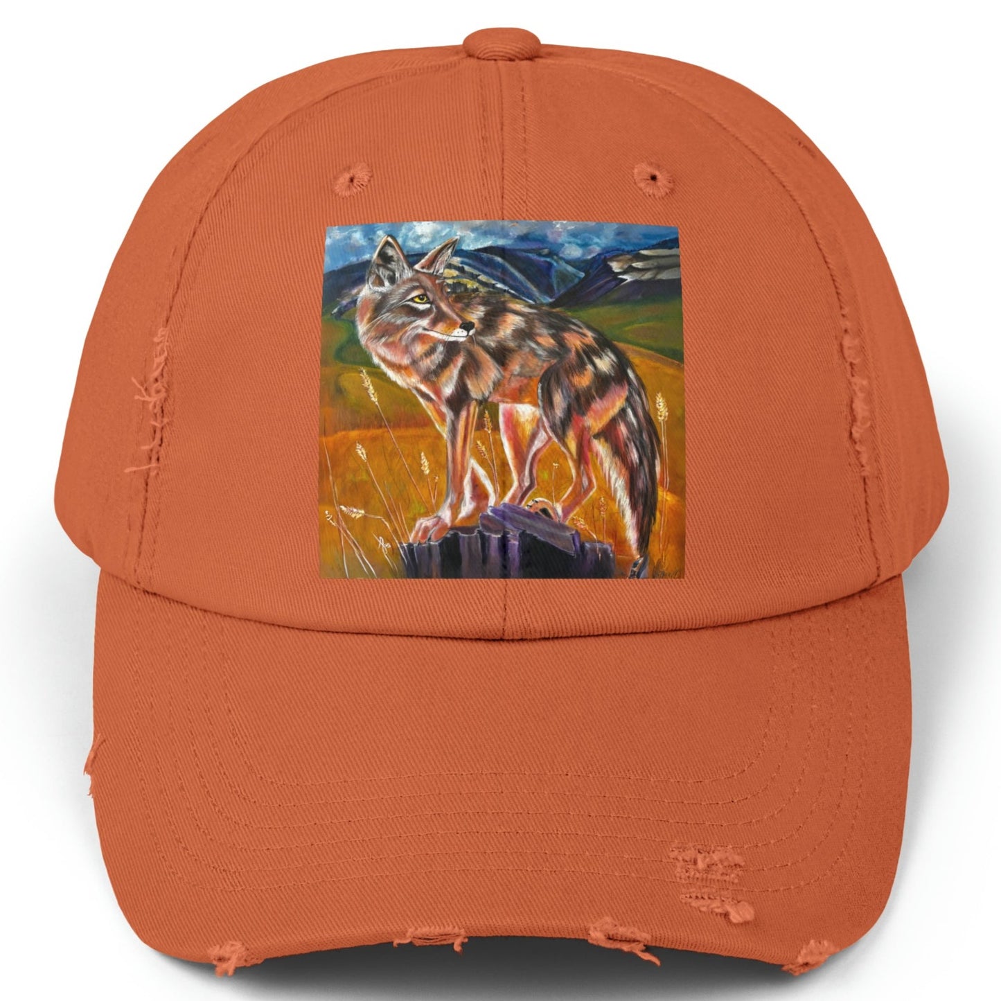 Plains Coyote Distressed Hat - Adjustable - Lady of the Plains from Mama Mosaic Artworks