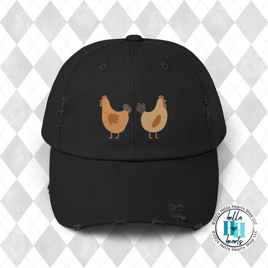 2 Chickens Retro Distressed Cap - Adjustable