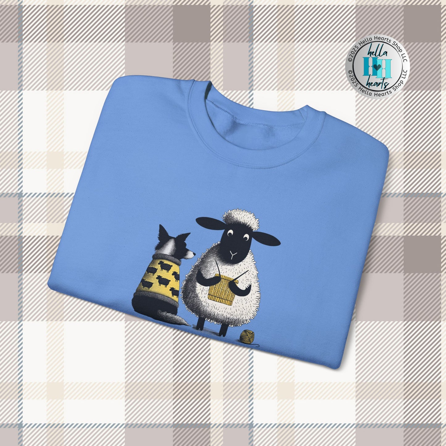 Bordie Collie and Sheep Sweatshirt: Sheep Knitting Crewneck Sweater