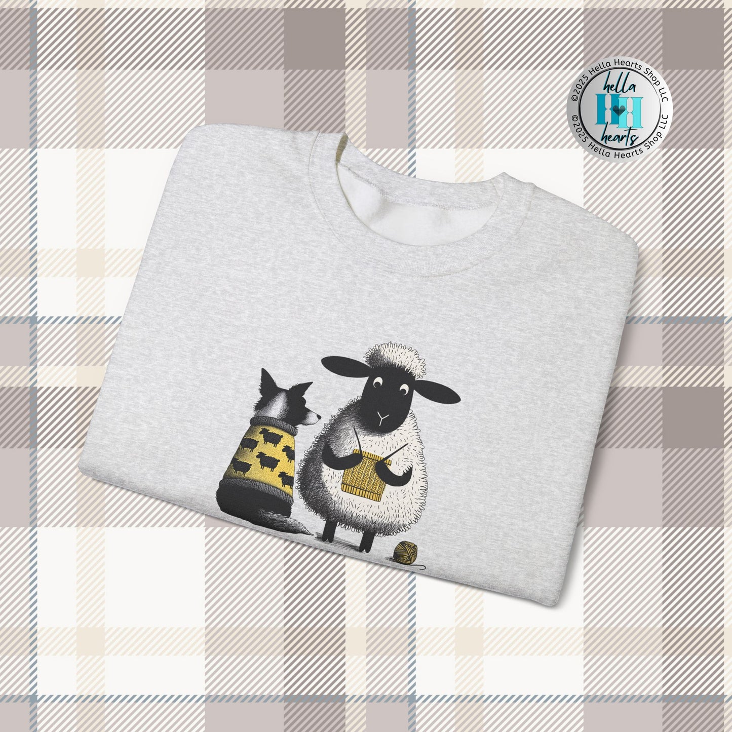 Bordie Collie and Sheep Sweatshirt: Sheep Knitting Crewneck Sweater