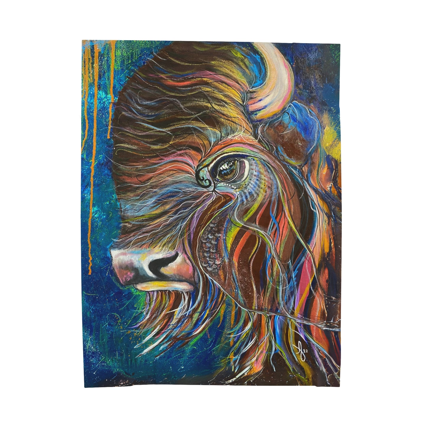 Bison Blanket - Velveteen Plush Throw - Be Strong Adapt and Survive from Mama Mosaic Artworks