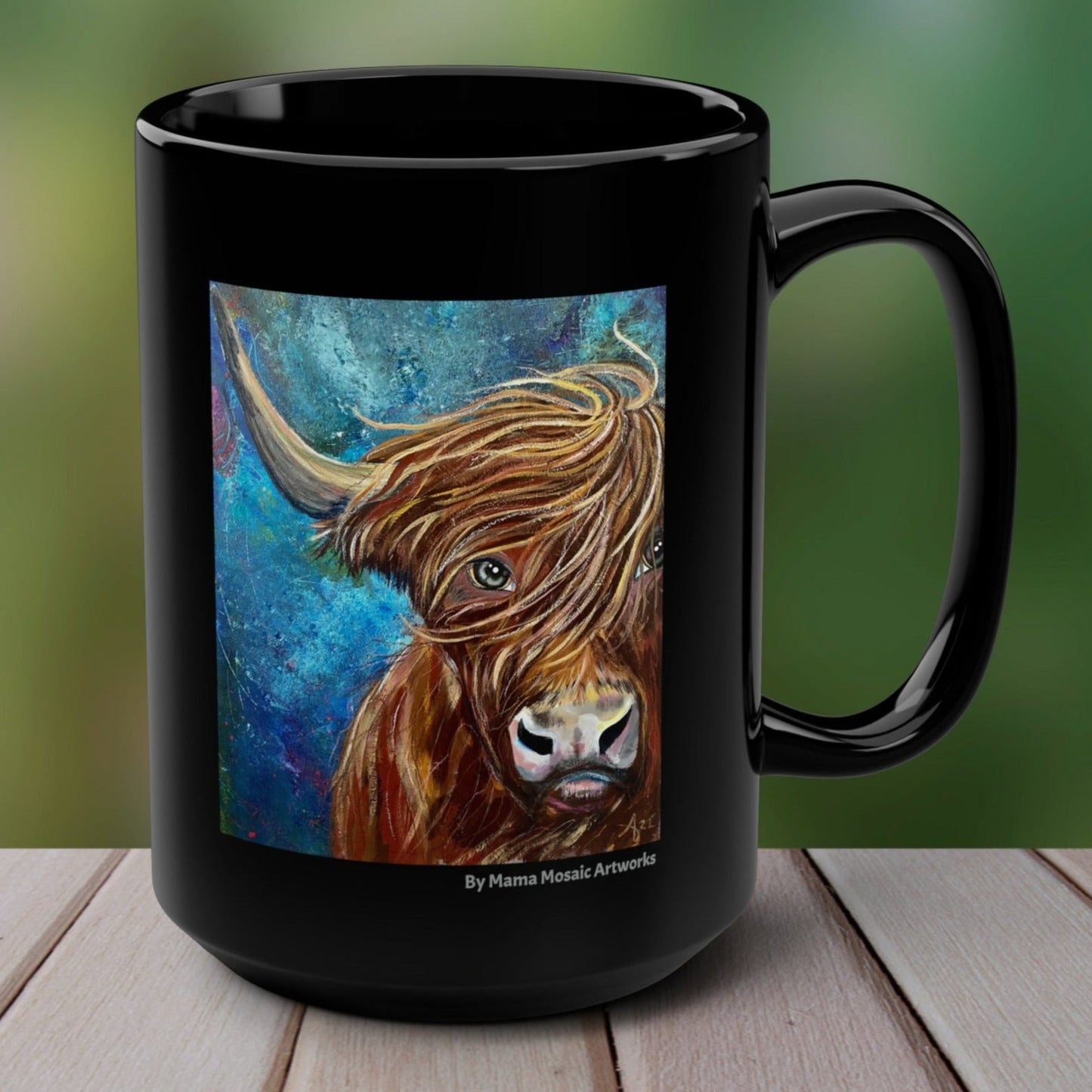 Highland Cow Mug - 15oz Glossy Ceramic - Highland Bull I Won't Back Down from Mama Mosaic Artworks