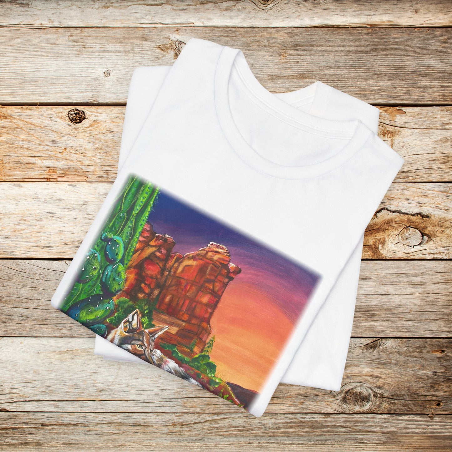 Sedona Coyote Unisex TShirt - Coyote at Coffee Pot Rock from Mama Mosaic Artworks