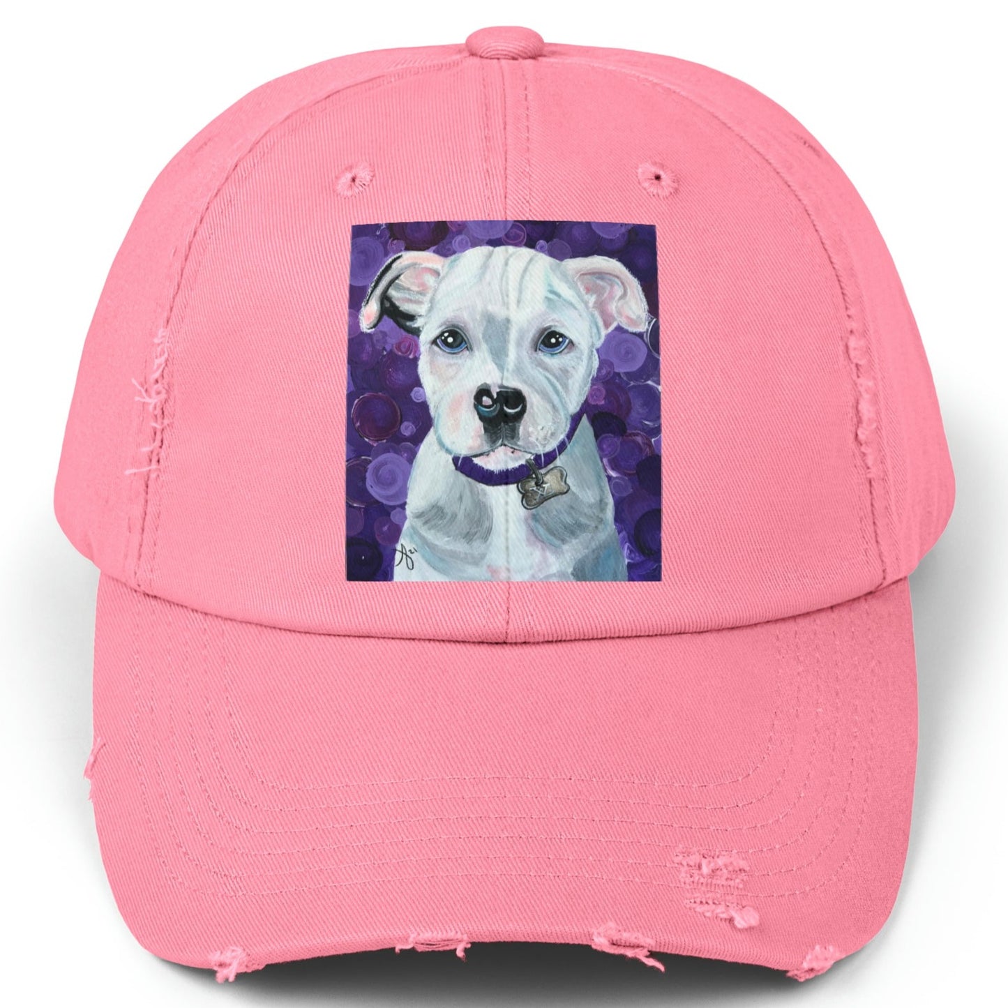 Pit Bull Distressed Hat - Adjustable - Portrait of a Pit Bull from Mama Mosaic Artworks