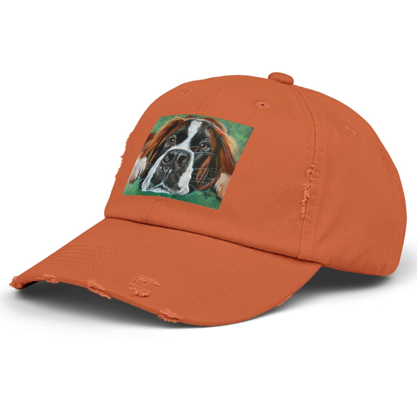 Saint Bernard Distressed Hat - Adjustable - Portrait of Saint Bernard from Mama Mosaic Artworks