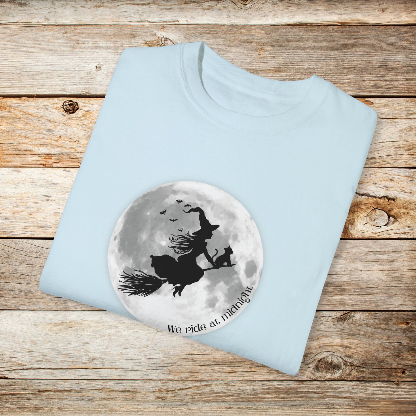 Witch and Her Cat Ride at Midnight TShirt - Comfort Colors Unisex Crew