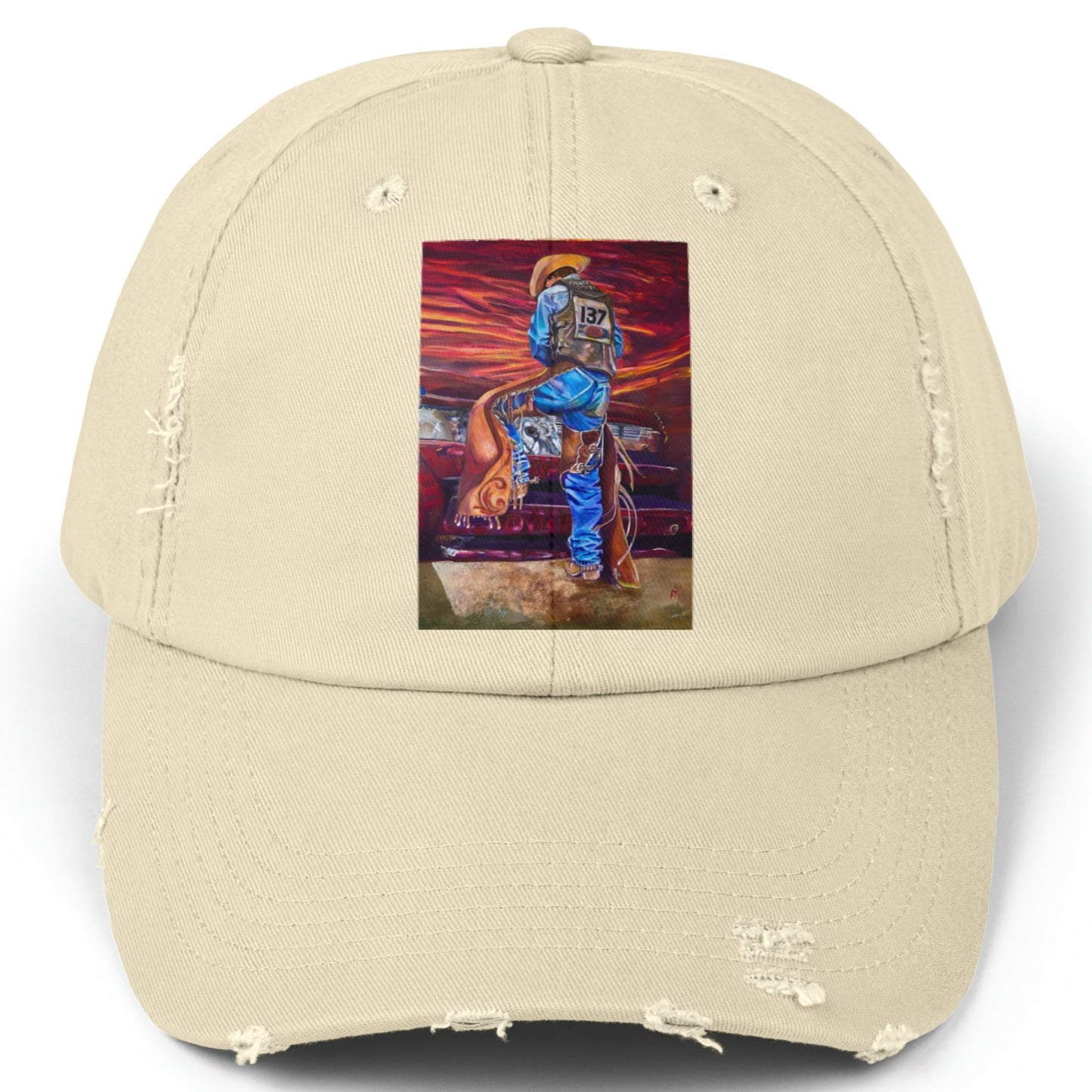 Bull Rider Cowboy Distressed Hat - Adjustable - Old Chaps New Bull from Mama Mosaic Artworks