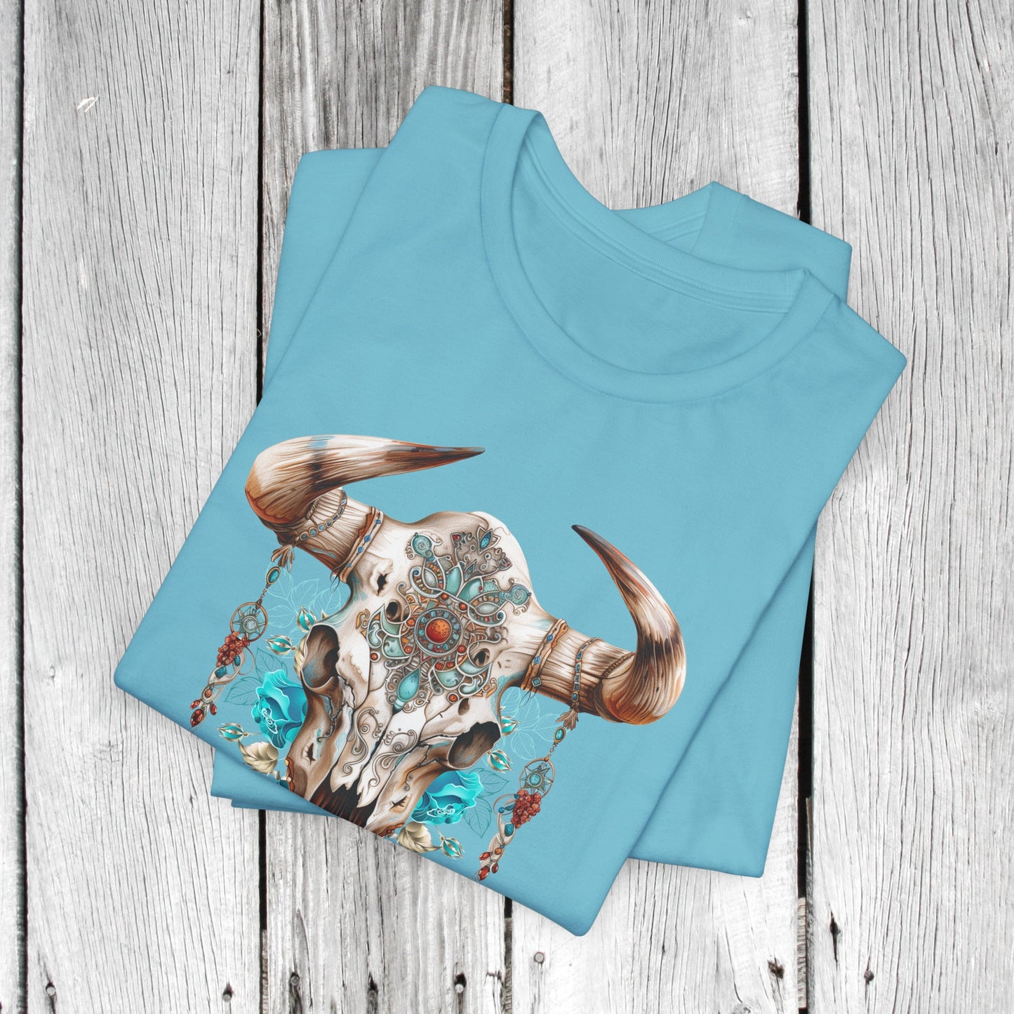 Western Bull Skull with Inlaid Turquoise Unisex TShirt