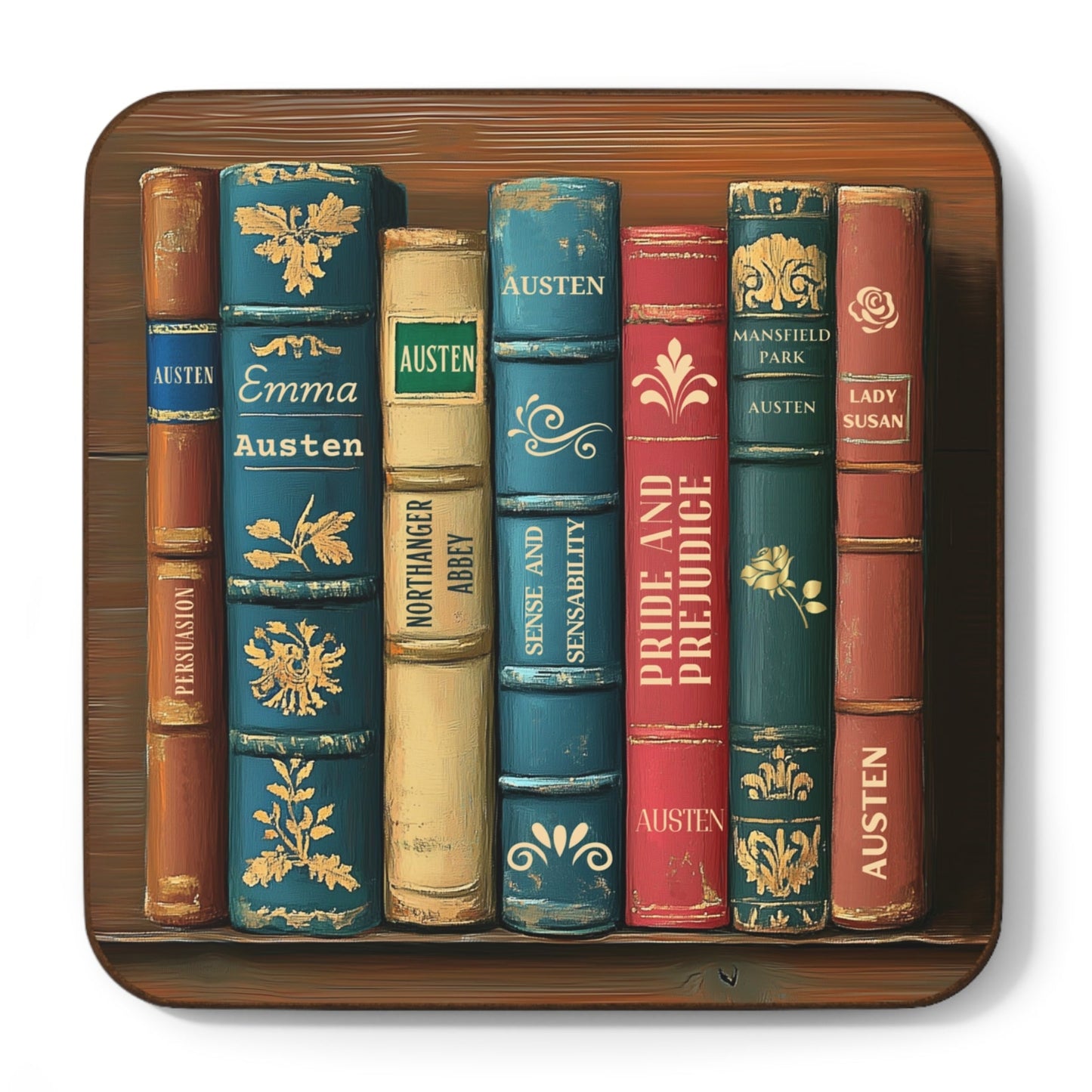 Jane Austen Books Coaster, High-gloss with Hardboard Back
