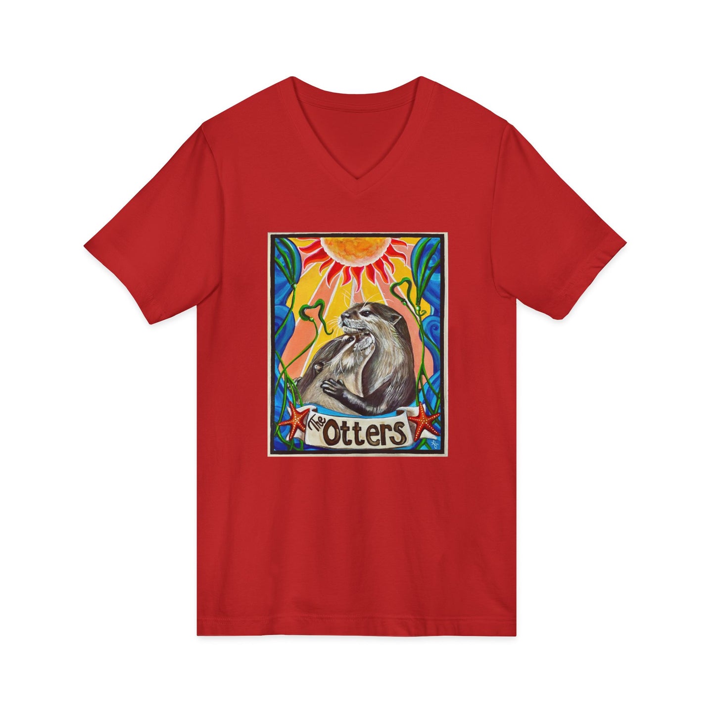 Otter Love V-Neck Tee | Unisex Short Sleeve Shirt, Animal Lover Gift, Nature Tee, Cute Otter Shirt