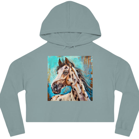 Appaloosa Cropped Hooded Sweatshirt - Gypsy From Mama Mosaic Artworks