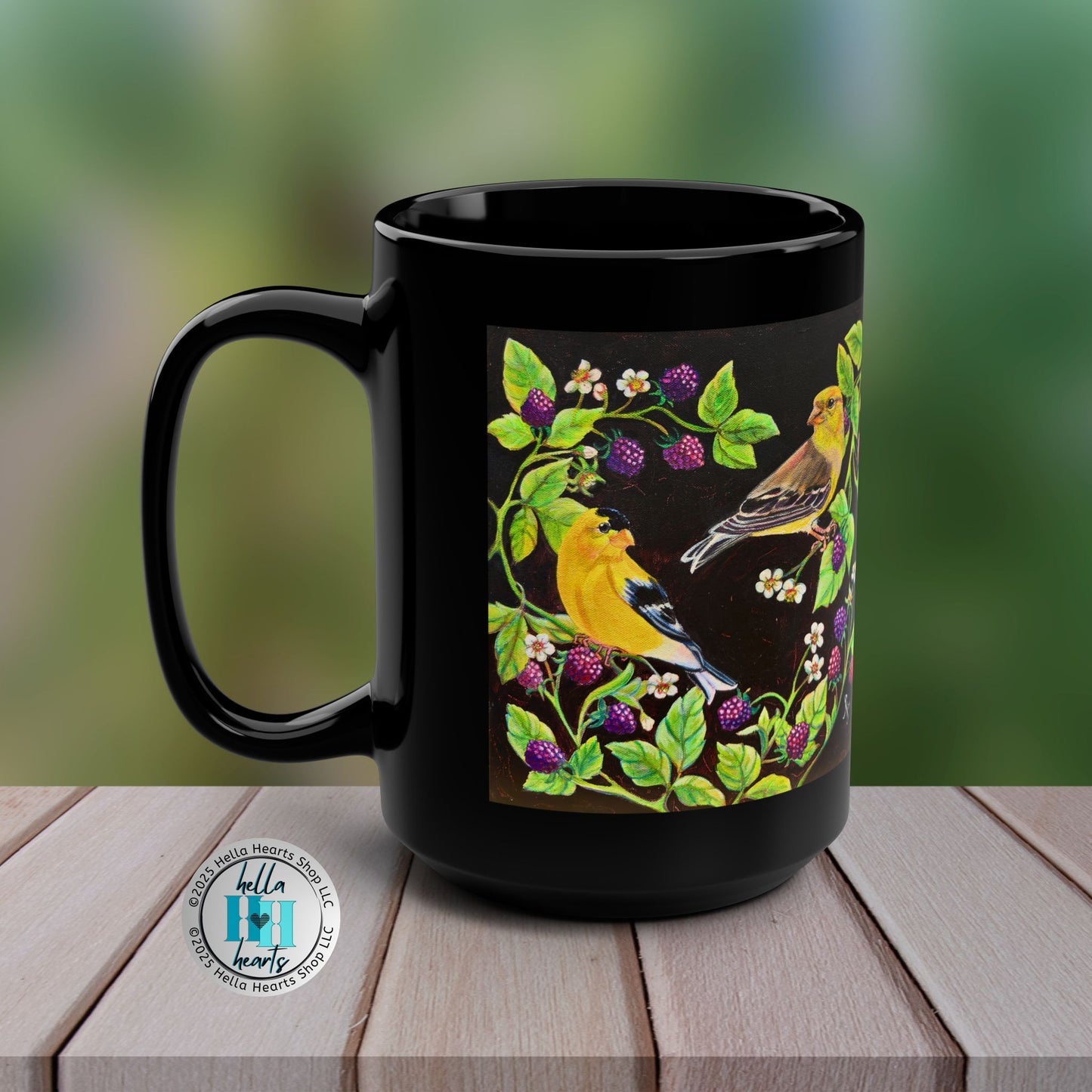 Goldfinches and Blackberries - 15 oz Ceramic Mug