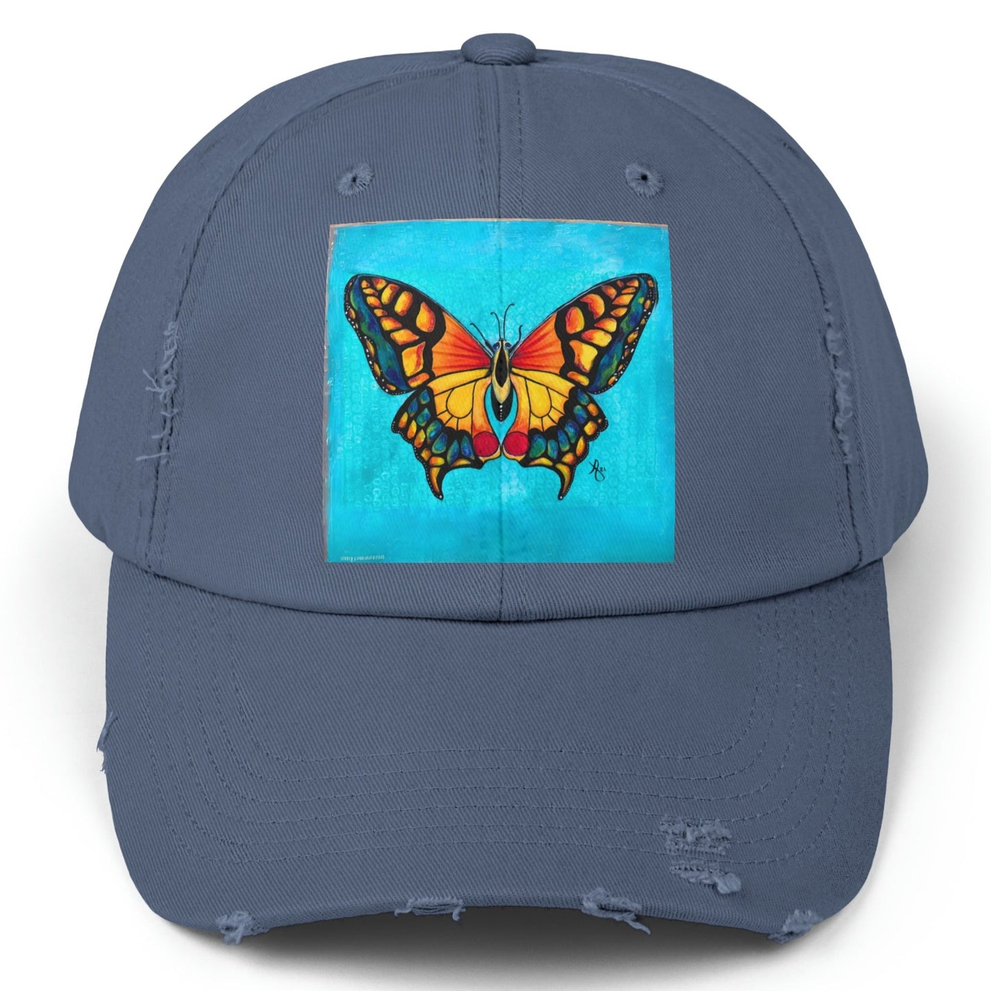 Butterfly Distressed Hat - Adjustable - Portrait of a Butterfly from Mama Mosaic Artworks